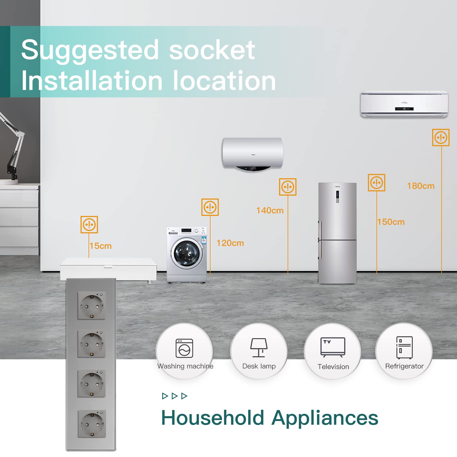 BSEED Schuko WiFi Smart Alexa ZigBee 4-krotne gniazdko 16 A, szklane gniazdko, 1 opakowanie, 1 drożny szary, 299 mm, podtynkowa instalacja podtynkowa, sterowanie aplikacją, praca z Alexa/Google Home, DIY Free Spin tylko 2,4 GHz