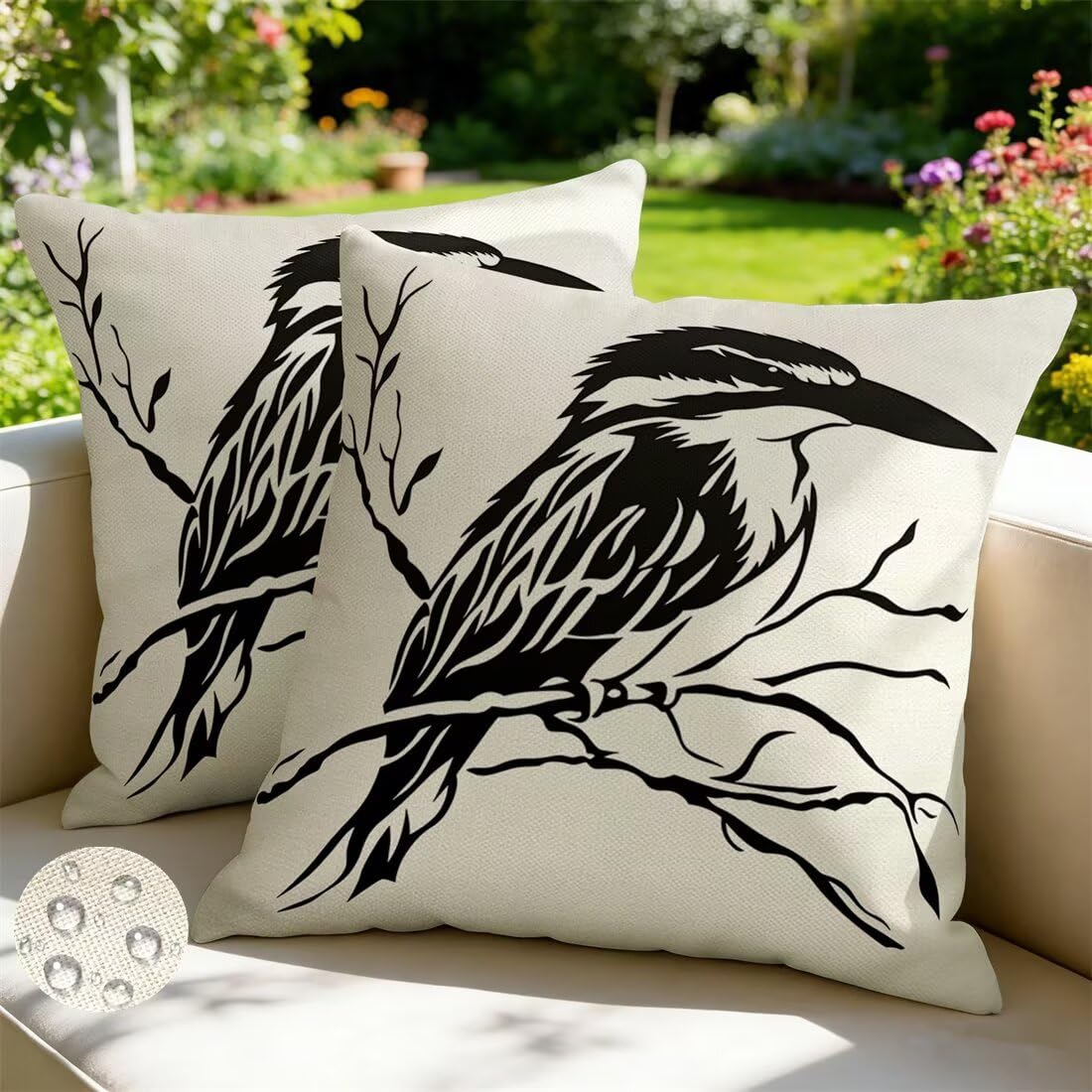 Wangllpgy Bird Outdoor Cushions 65Cm X 65Cm Set Of 2 Waterproof Cushion Covers Black And White Garden Cushions Summer Decorative Pillows Throw Pillow Covers Double-Sided For Outdoor Patio Garden Sofa -Gy481