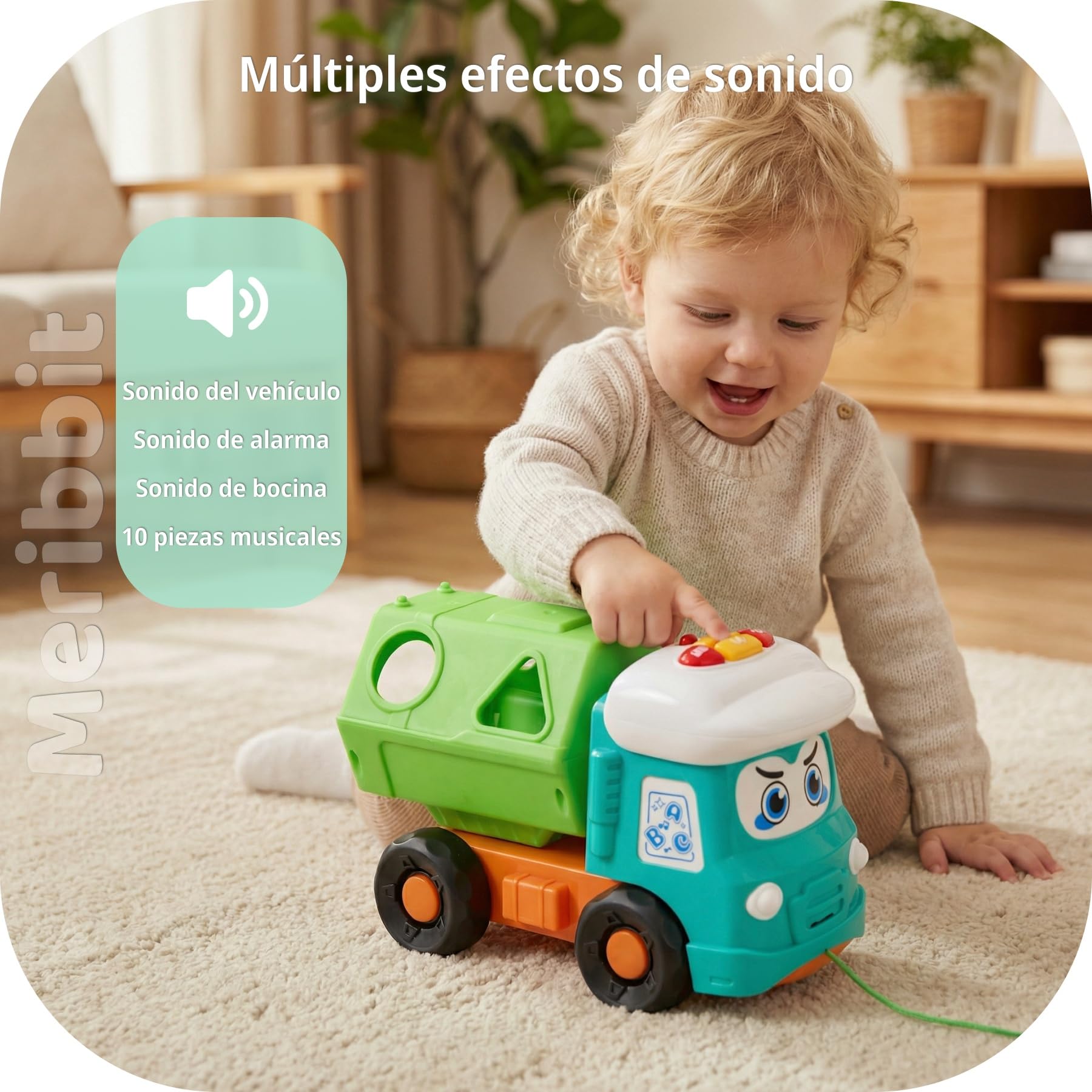 Juguetes Camión de Juguete para Niños 2 Años, Juguetes Sensoriales con Luces y Sonidos, Camión de Construcción con Formas y Cuerda de Arrastre, Juguetes Educativos para 1 2 3