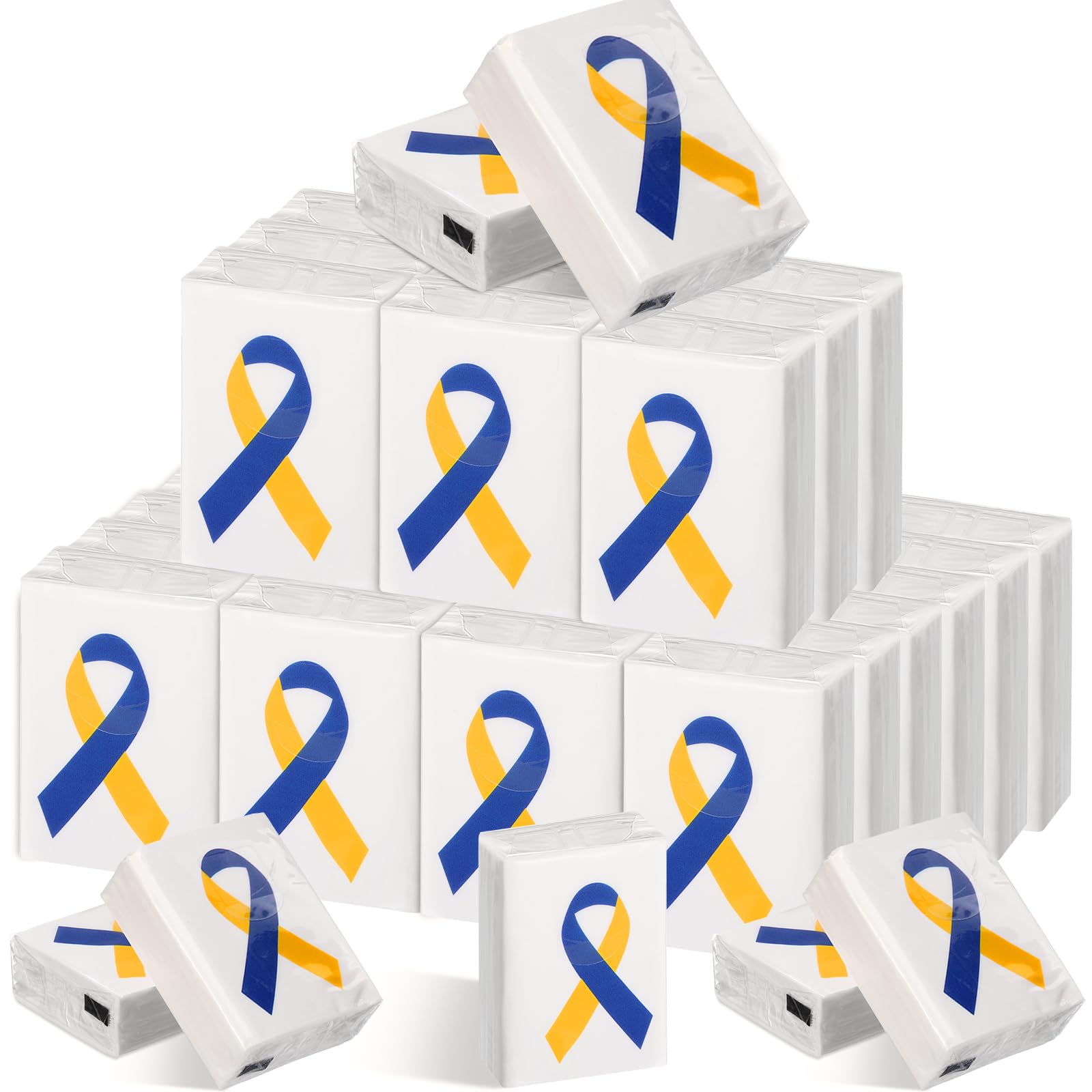 Fullhawl 36 Packs Down Syndrome Awareness Pocket Tissues Yellow Blue Ribbon Travel Facial Tissue Bulk Mini Type Pocket Tissues World Down Syndrome Day