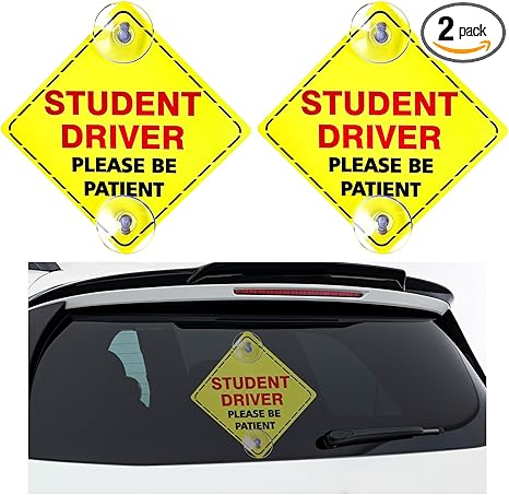 2PCS Student Driver Sticker for Car Window, 5''5'' Red Removable New Driver Safety Sign with Suction Cup