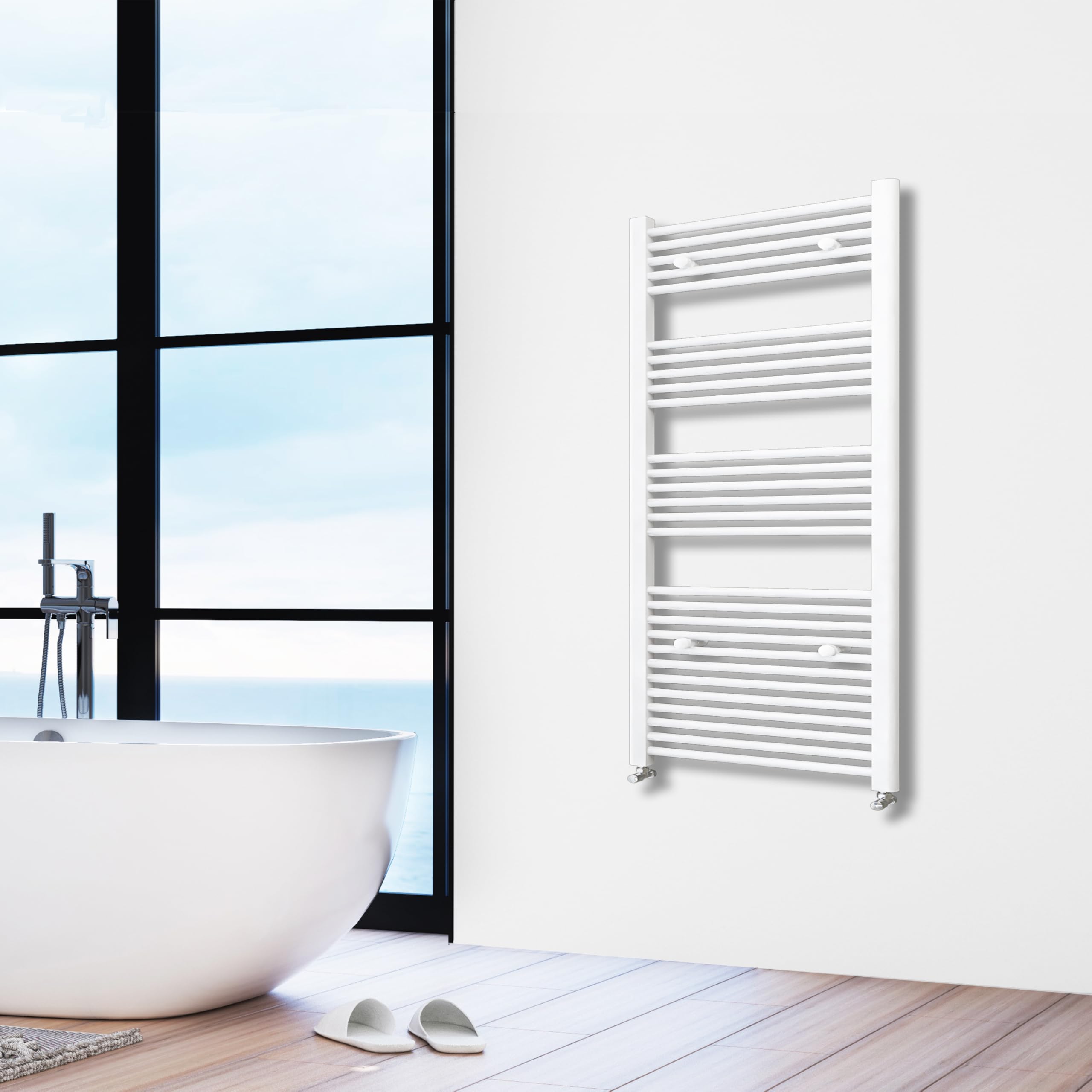 Biubiubath White Designer Bathroom Straight Heated Towel Rail Radiator Ladder Warmer Heating 1500 * 600mm