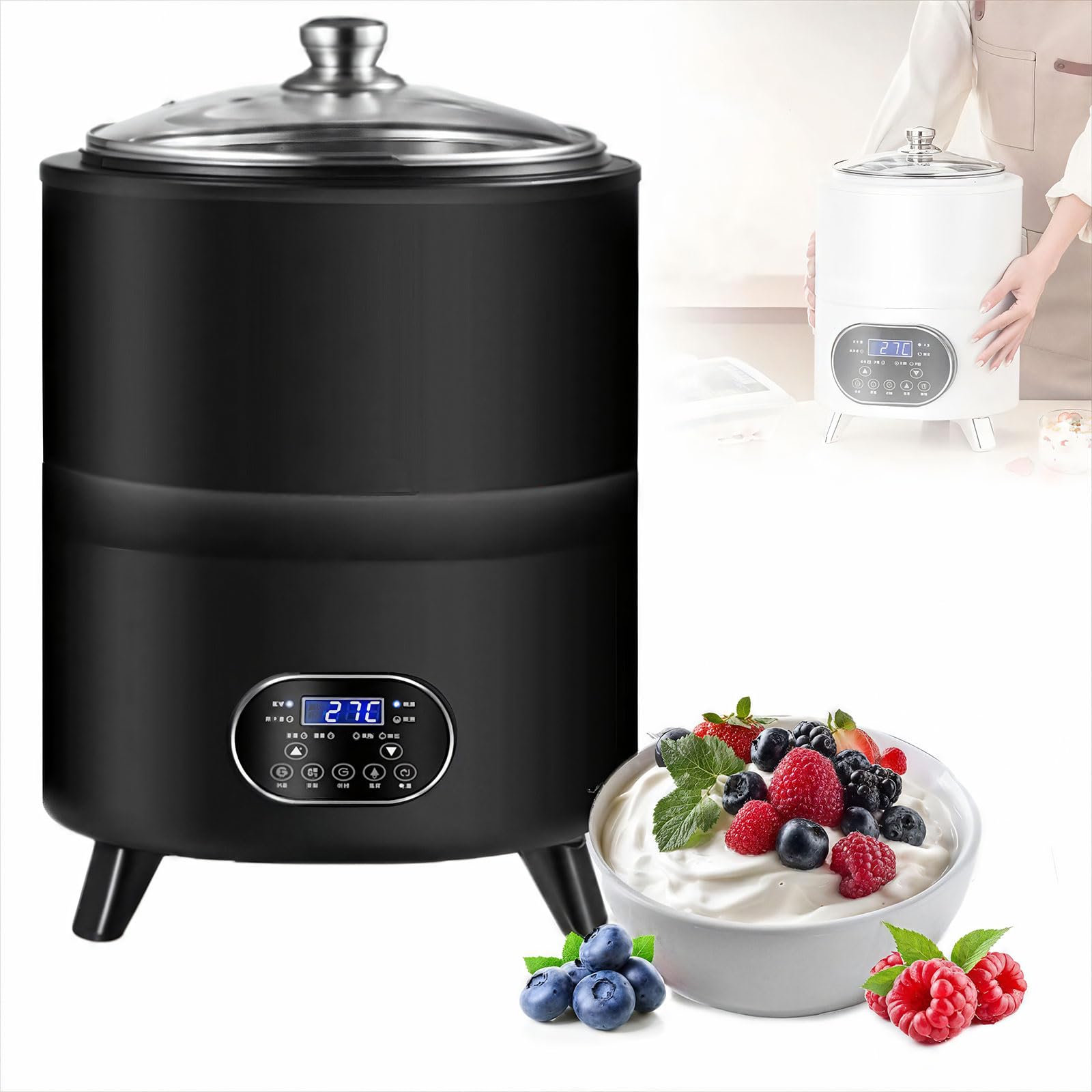 Fermentador de cocina multifuncional para yogur casero, vino de arroz y vinagre de frutas con control de temperatura, acero inoxidable de grado alimenticio XL