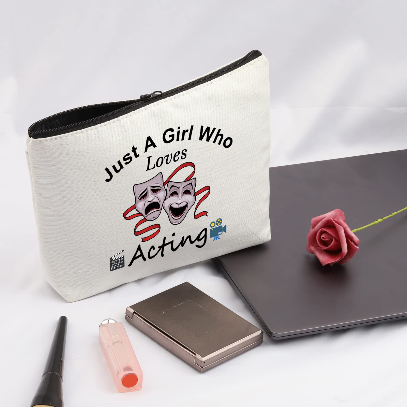 PYOUL Just a Girl Who Loves Acting Makeup Bag Theatre Lover Gifts for Actress Girl Acting Gift Theater Graduation Gift Zipper Pouch (Who Loves Acting Bag) - Image 3