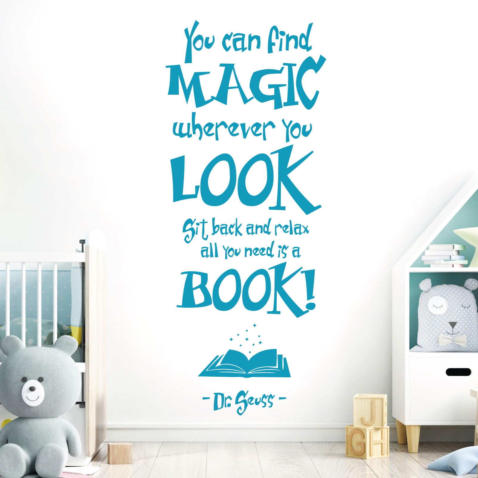 You Can Find Magic Wherever You Look - Dr Seuss Book Quote Vinyl Wall Decal Sticker [Large] [Sky]
