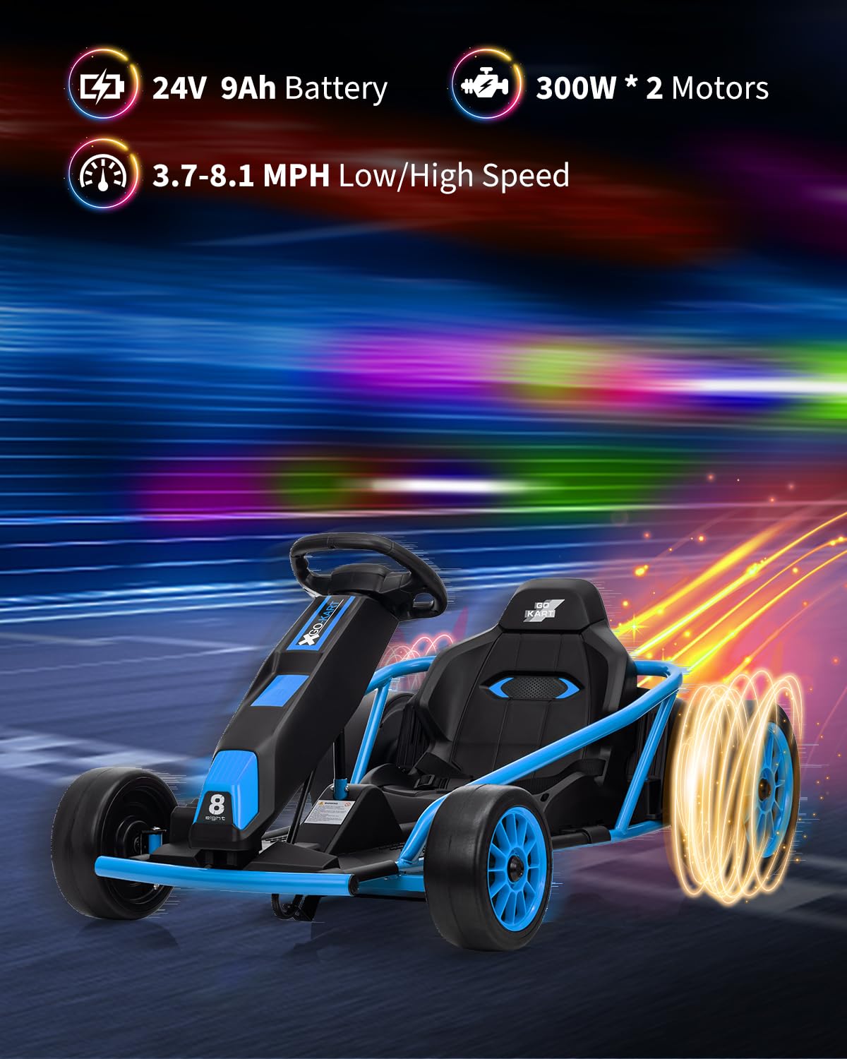 Amazon.com: Ride On Go Kart for Kids, 24V 9Ah Battery 2x300W