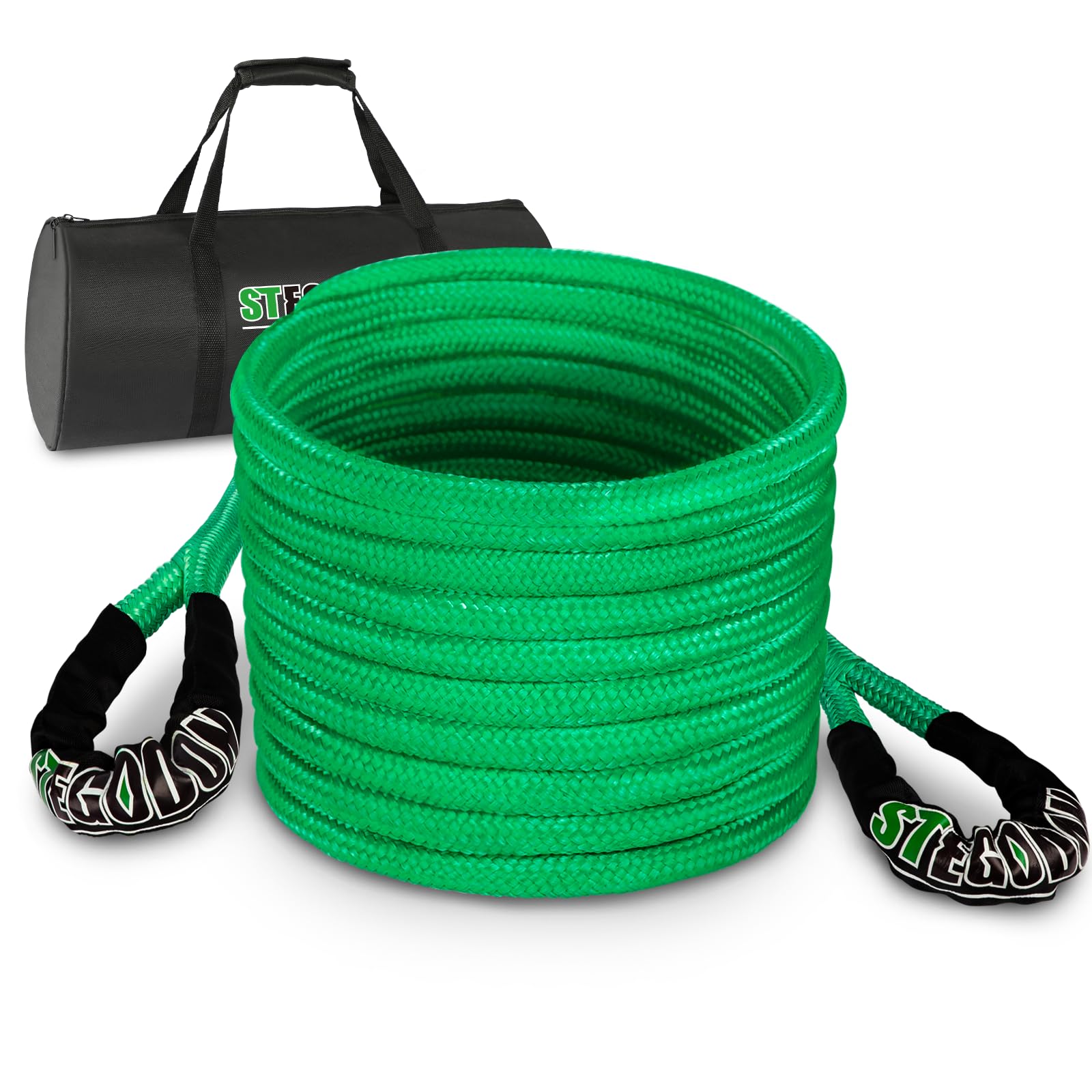STEGODONSTEGODON Kinetic Recovery Tow Rope 1/2" x20ft (28600 lbs) Heavy Duty Snatch Strap Vehicle Offroad Recovery kit for ATV UTV Truck Car Jeep - Off Road Emergency Towing Rope（Green）
