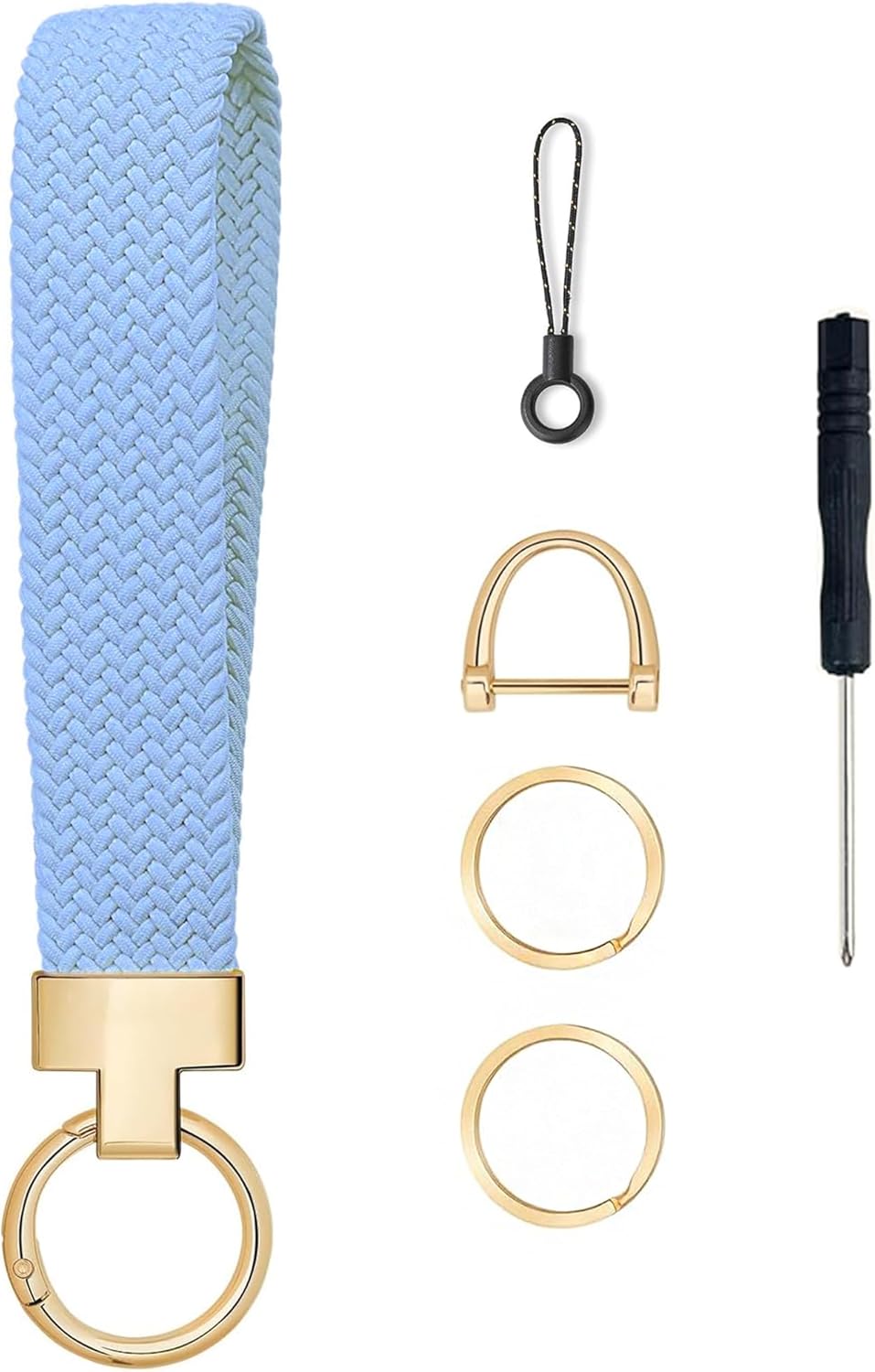 Stretchy Wristlet Keychain, Cute Key Chain, Woven Wrist Lanyard for Car Keys with 3 Keyrings and D-ring for Women Men