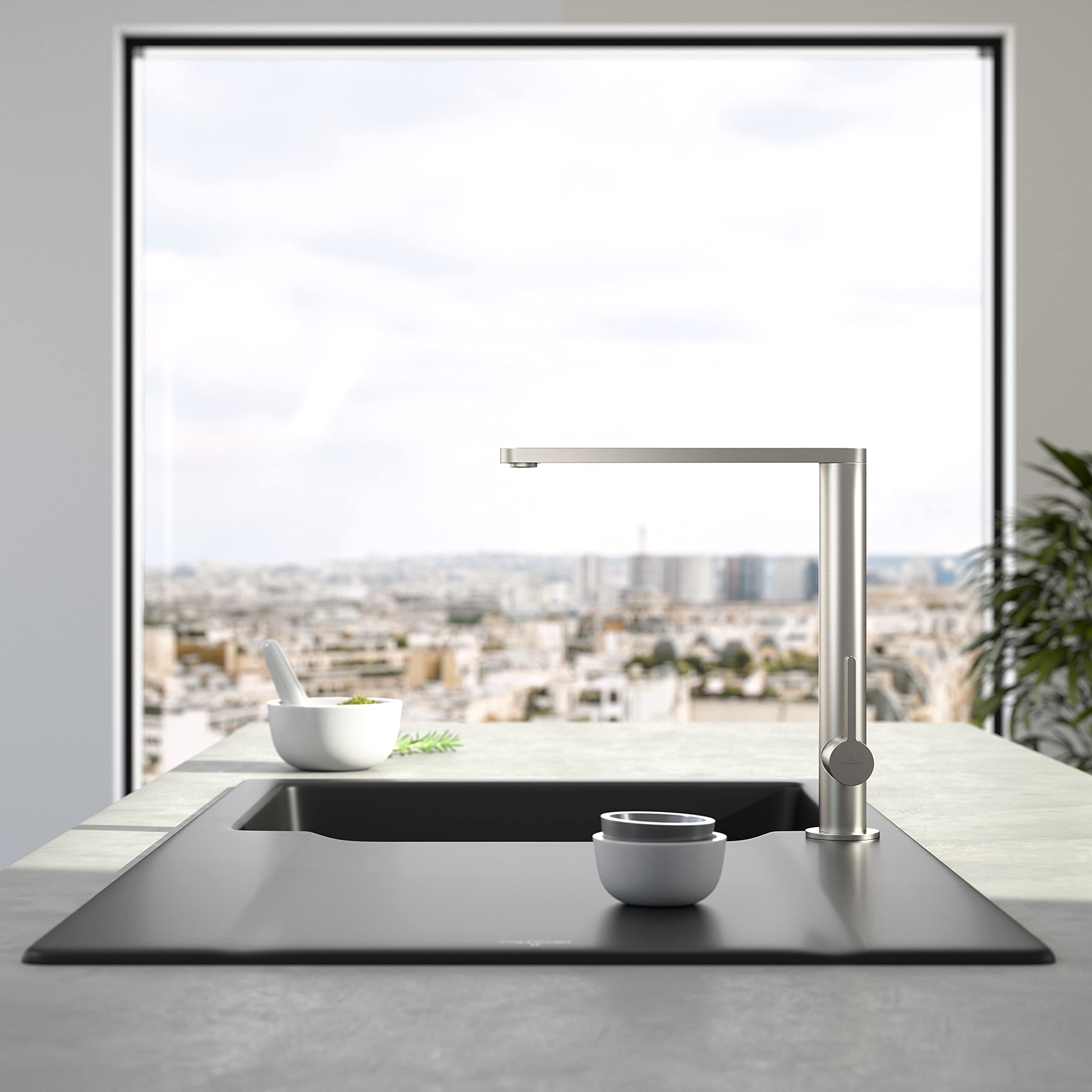 Villeroy & Boch Finera Küchenarmatur, Höhe 251 mm – Edelstahl massiv | Hochdruck, wassersparend, Keramikkartusche, 360° Schwenkbereich, 927000LC