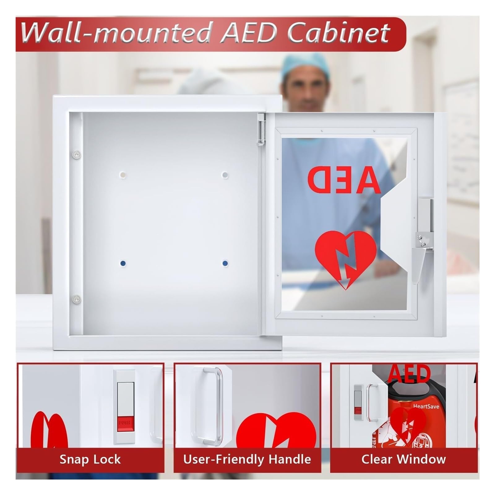 Armadio Antiattico con Defibrillatore,Accesso Immediato per Emergenze Cardiache in Uffici/Aree Pubbliche,Custodia Resistente per Alloggiare Defibrillatori Standard