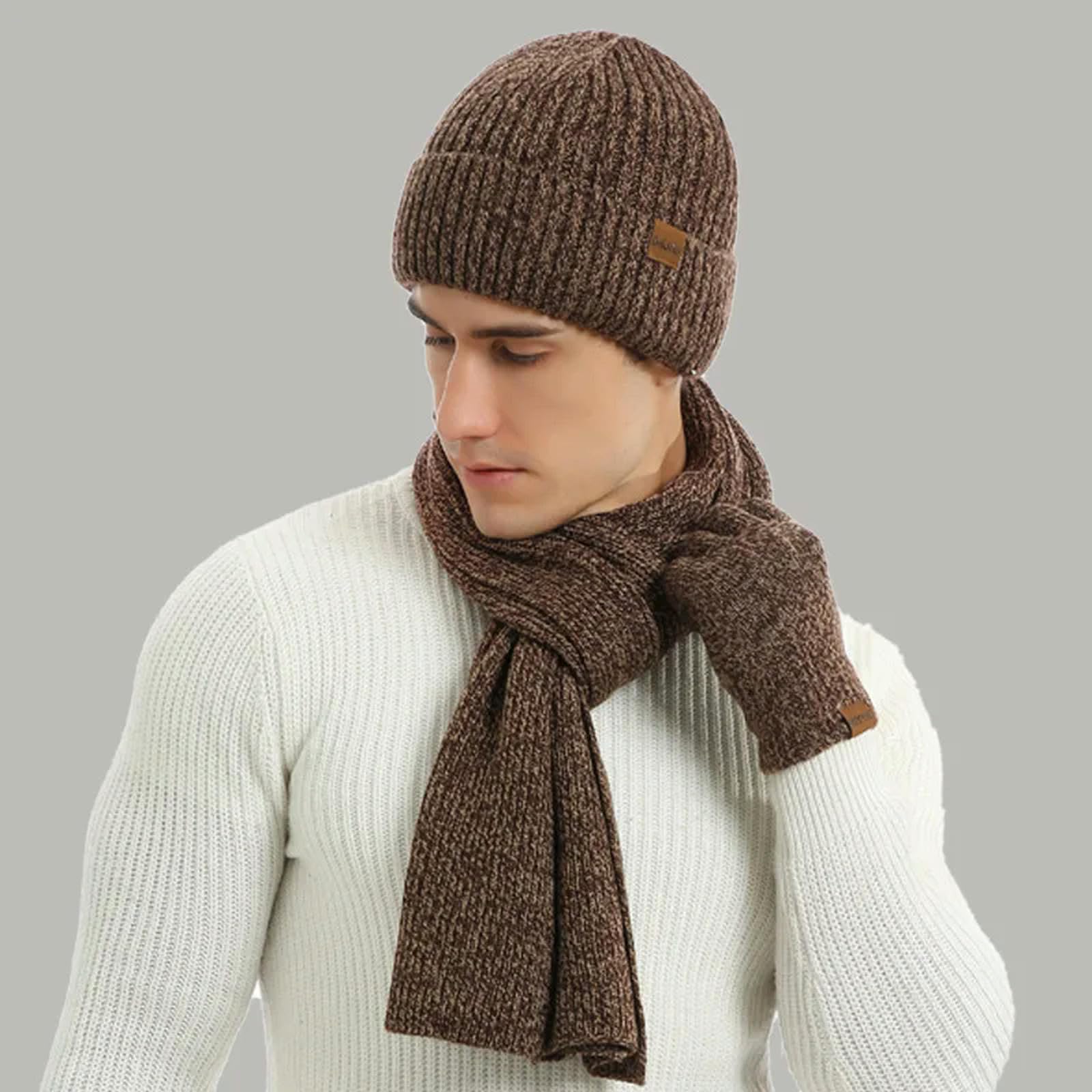 Set Sciarpa Cappello Guanti Inverno Uomo Esterno Casual Business Caldo Cappello Confortevole E Morbido