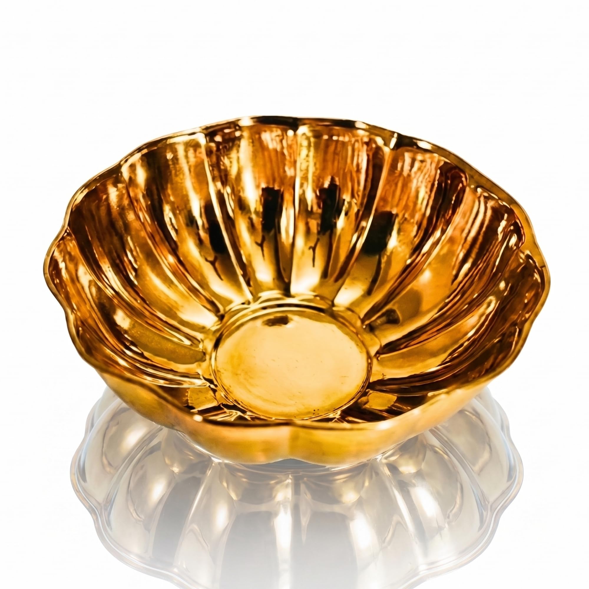 SHESMAL 100% Pure Brass | Flower Shaped Polished Shesmal Brass Bowl 10 cm x 4 cm for Home Pooja & Decor Use (Pack of 1, Size 4)-picture-21