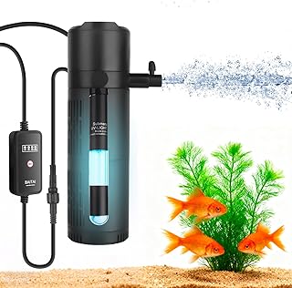Aquarium Innenfilter mit UV-Sterilisator & Timer, 5-in-1 Filterpumpe mit Belüftung & Regendusche, 500 L/H, Leise, für Süß- & Meerwasser, geeignet für 50–125L Aquarien