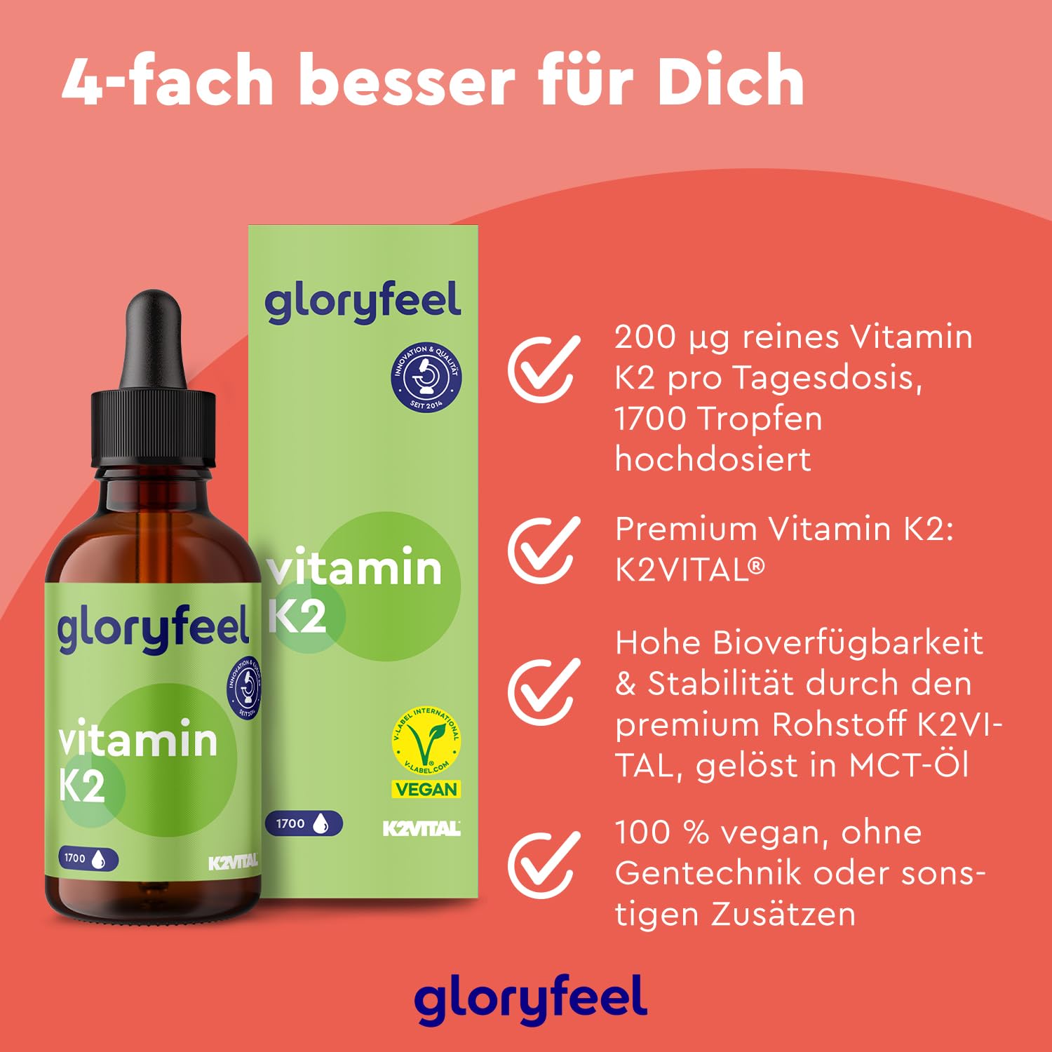 Vitamin K2 Tropfen - 200µg (50ml) MK7 K2VITAL® - All-Trans Gehalt 99,7+% - Vegan, laborgeprüft, ohne Zusätze in Deutschland hergestellt