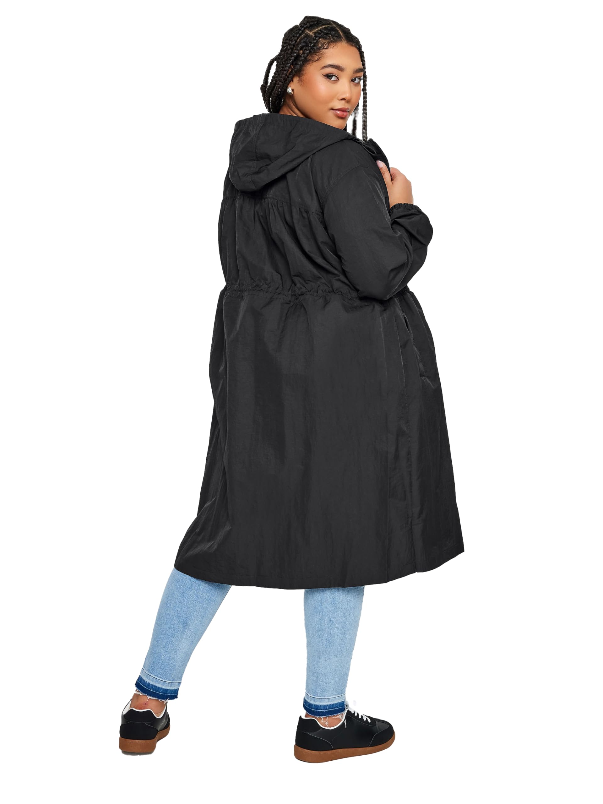 Yours Women's Black Lightweight Longline Parka Jacket In | Size: 14