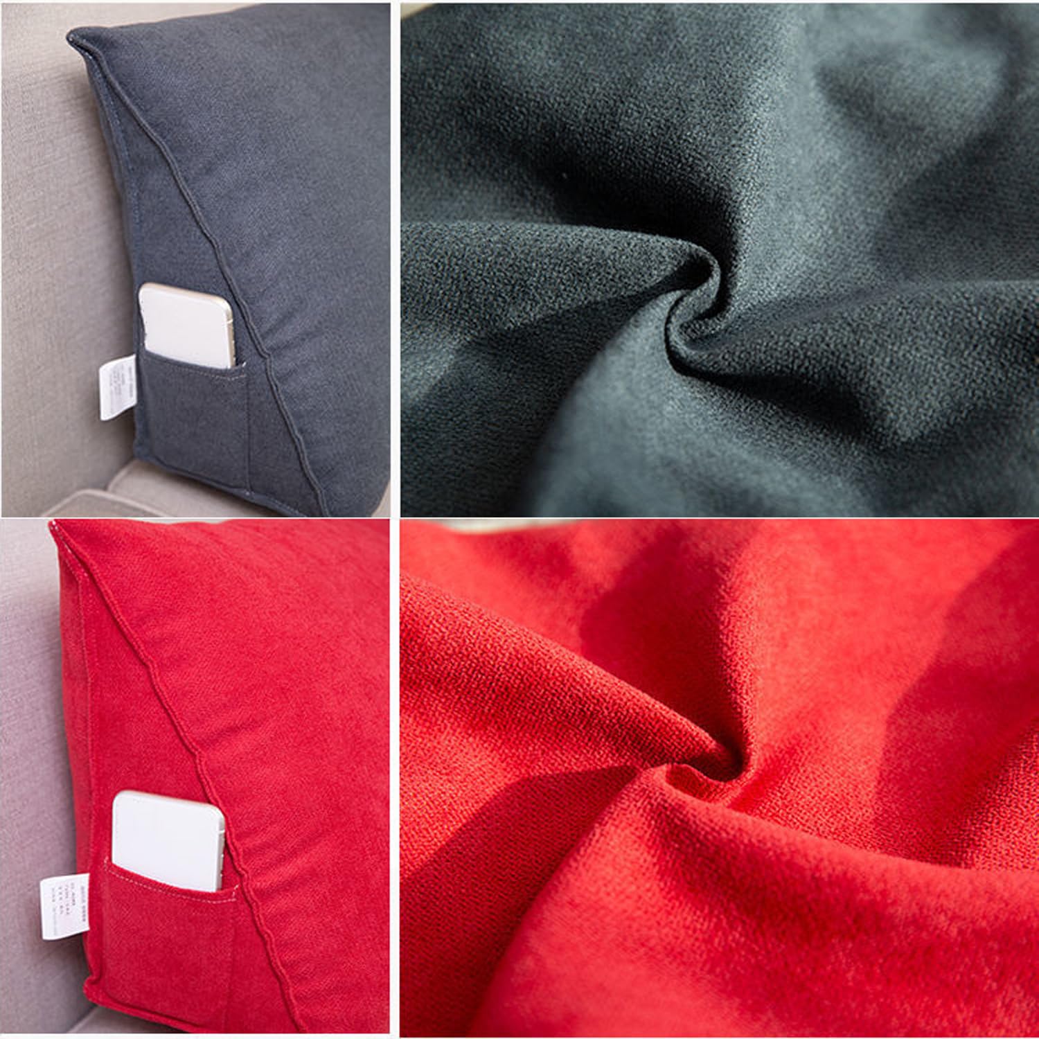 Cush - Almohada de lectura triangular suave con funda extraíble, soporte de refuerzo con ket, almohada de posición de mesa para cama y lectura (120 x 35 x 18 cm, rojo)