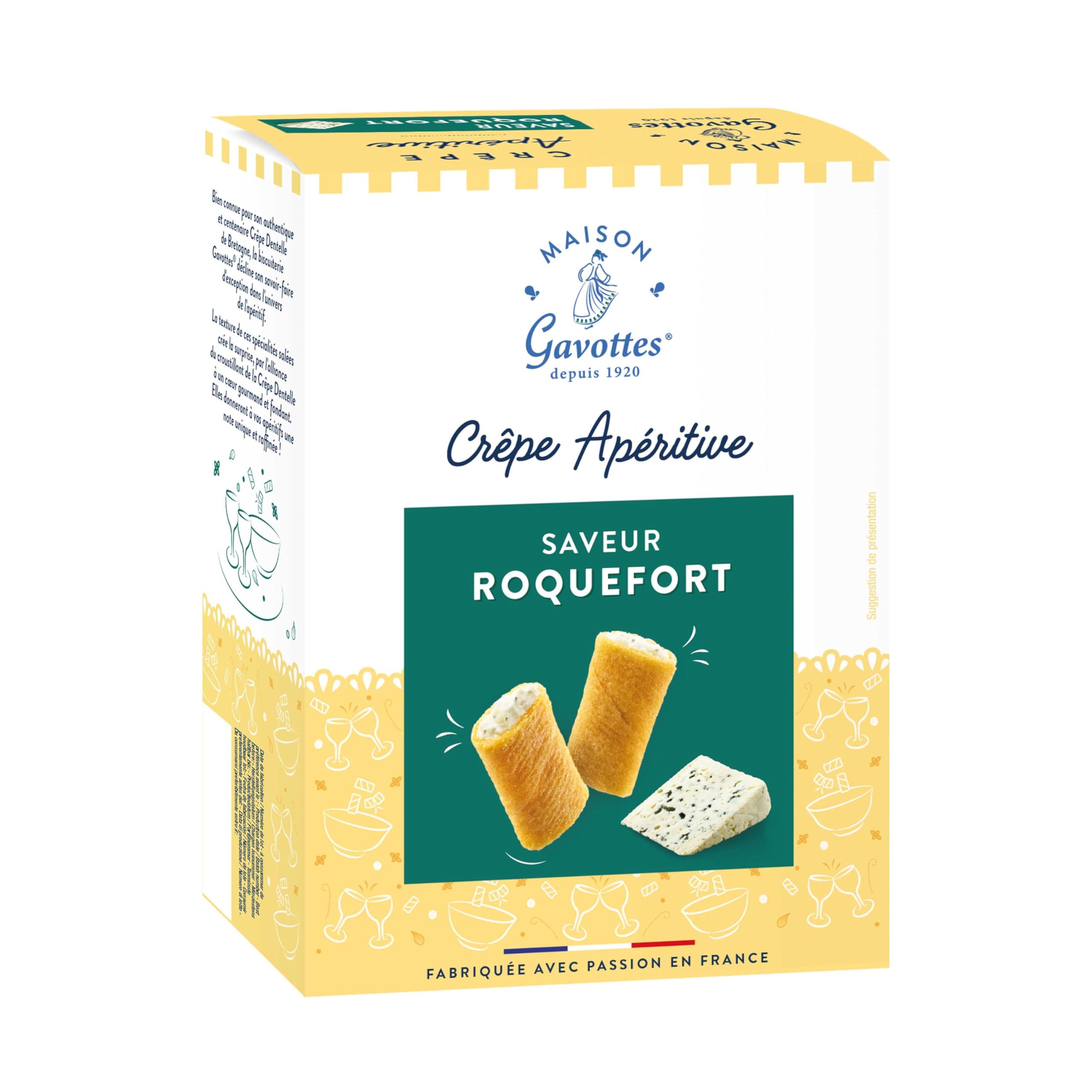 Maison Gavottes - Piccole crepes ripiene con ripieno di formaggio Roquefort – Millcrepes – 110 g, quantità: 14 pezzi