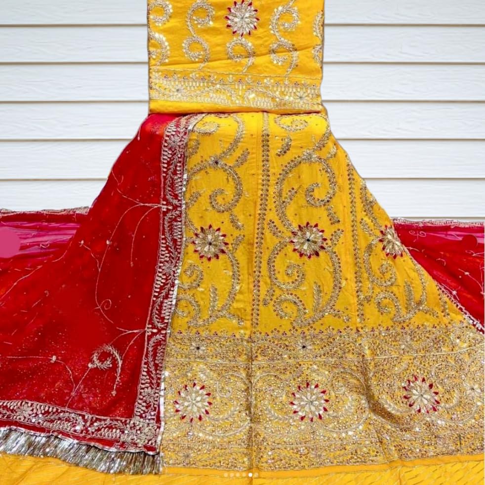 Image of Heavy Embroidery Work Semi Stitched Shimmer Silk Designer Rajputi Poshak For Women Rajasthani Lehenga Choli