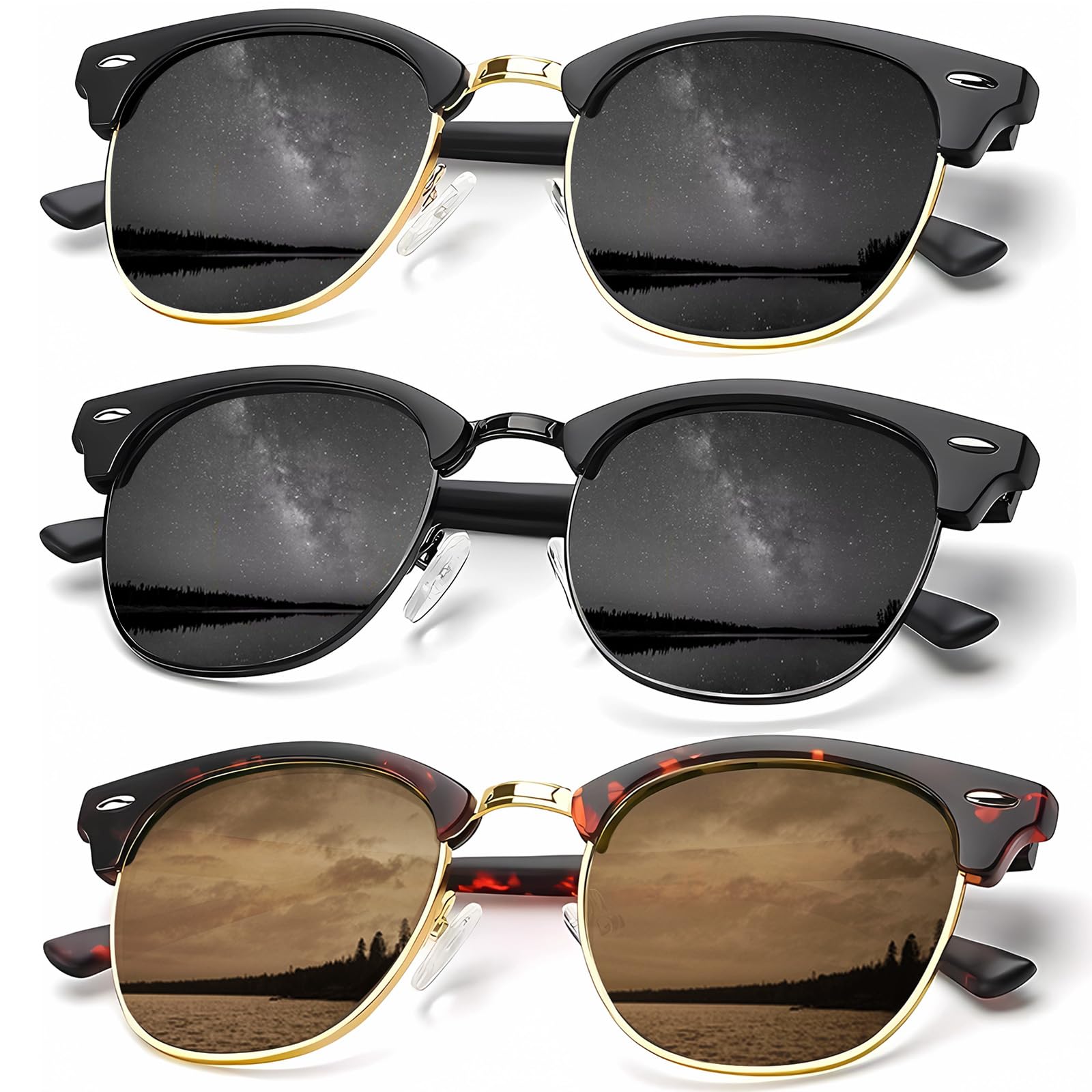 KALIYADI Sunglasses Men Polarized Sunglasses for Men Women Unisex Semi-Rimless Frame Retro Driving Sun Glasses UV Blocking