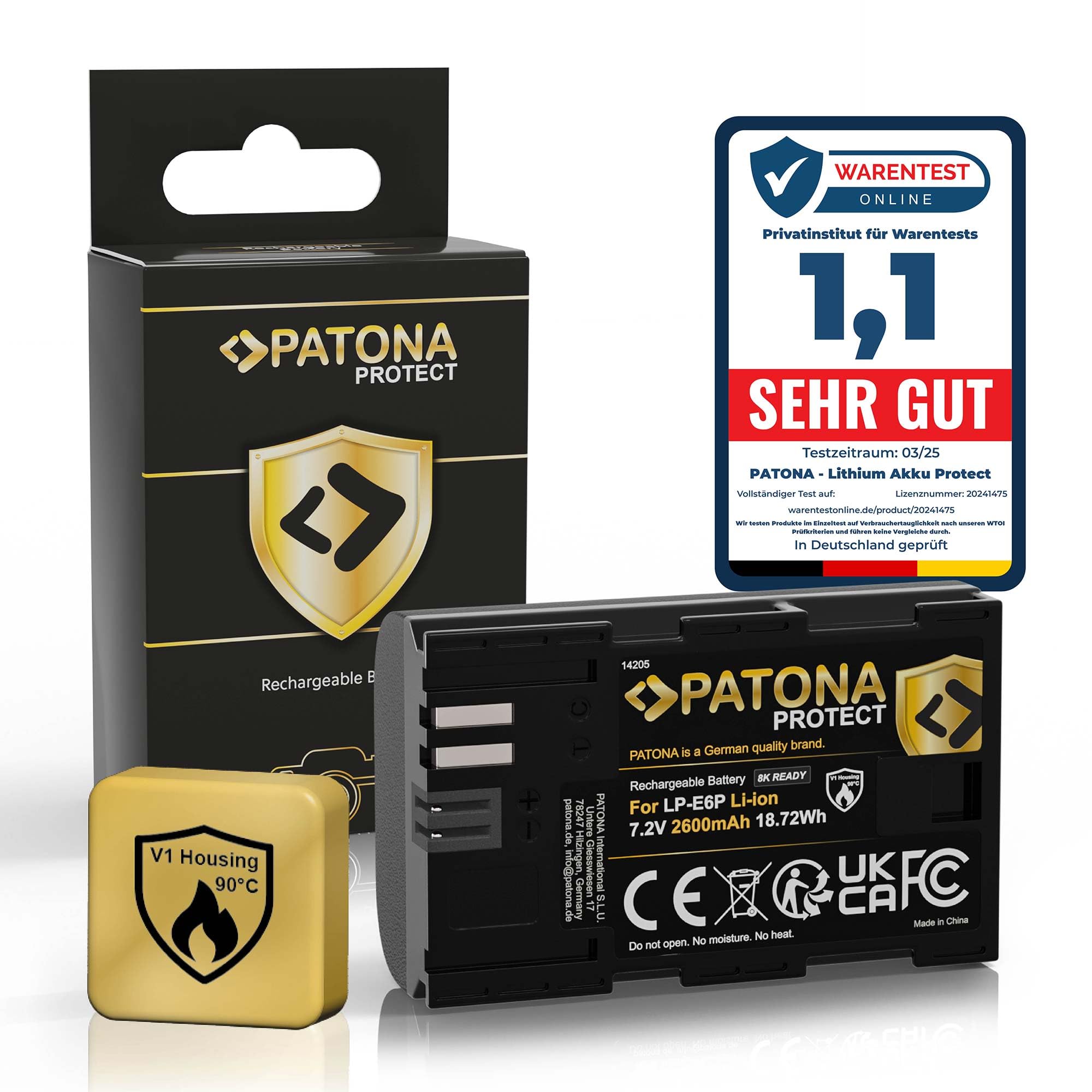 PATONA Protect Batteria LP-E6P 2600mAh 6A – pronta per 8K, per Canon EOS R5 Mark II & R5C – sostituisce LP-E6P LP-E6NH LP-E6N LP-E6 – compatibile con R6 R6II R7 5D IV 90D – guscio V1