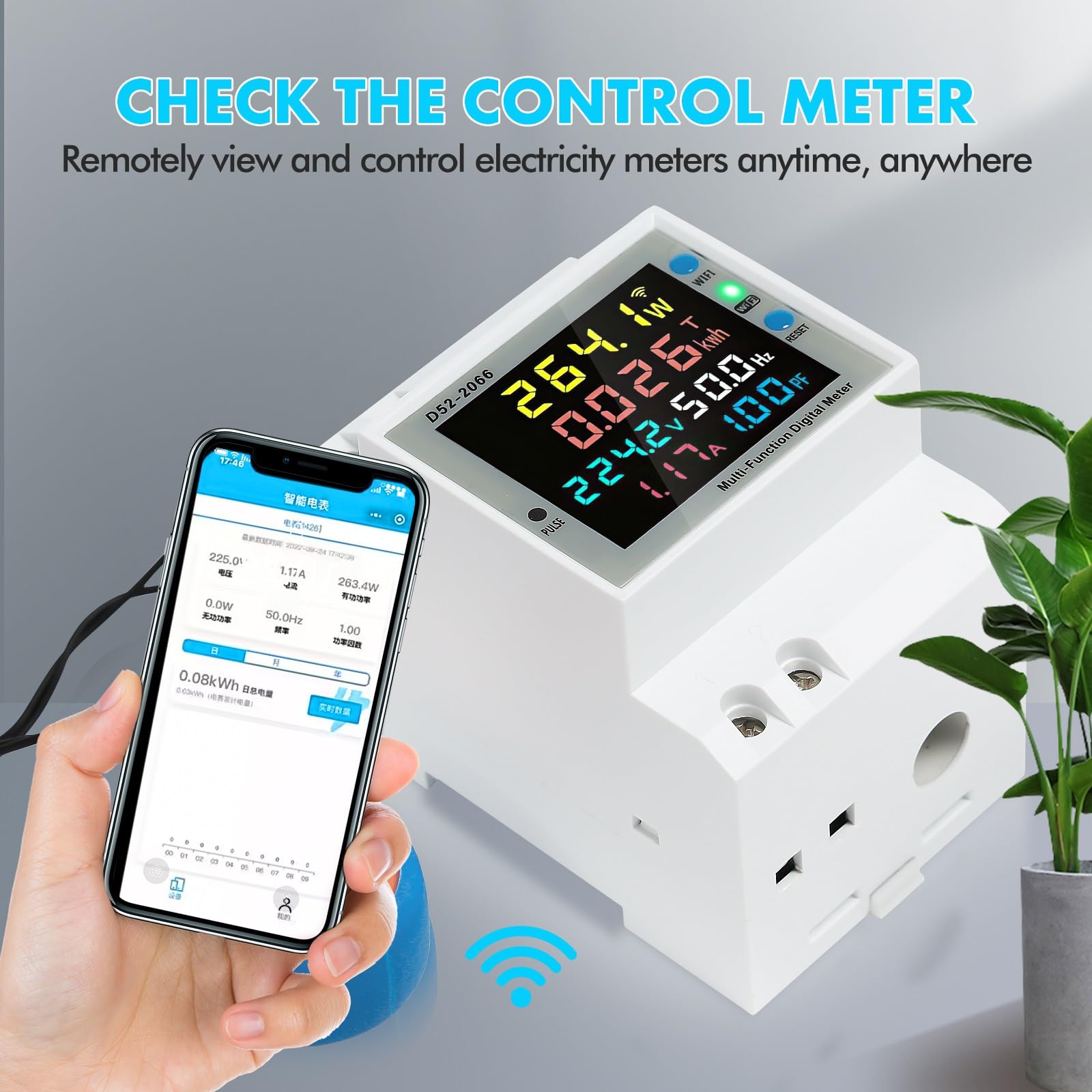 DEWIN Misuratore Consumo Elettrico WiFi 6 in 1 100A Contatore Energia Elettrica WiFi Wattmetro Misuratore di Consumo Elettrica con CT Esterno AC 40-300V