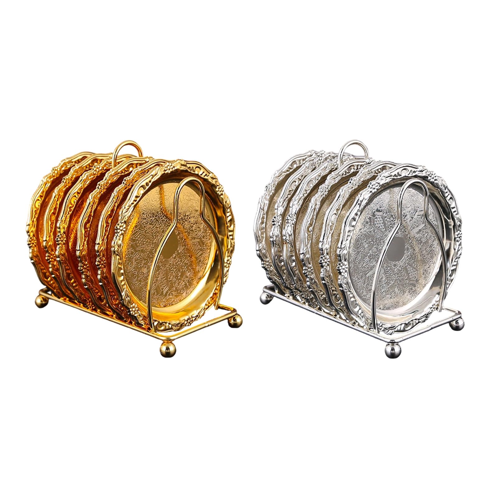 Juego de 6 elegantes platos de postre de aleación con soporte para frutas, aperitivos y bebidas de café, juego de platos de té de la tarde con bandeja para servir