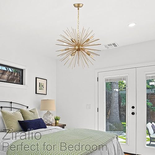 Miniatura 9 de Lámpara de araña Sputnik moderna de 9 luces con estrella dorada Lámpara de araña de lujo de metal sólido dorado Lámparas de araña Sputnik para