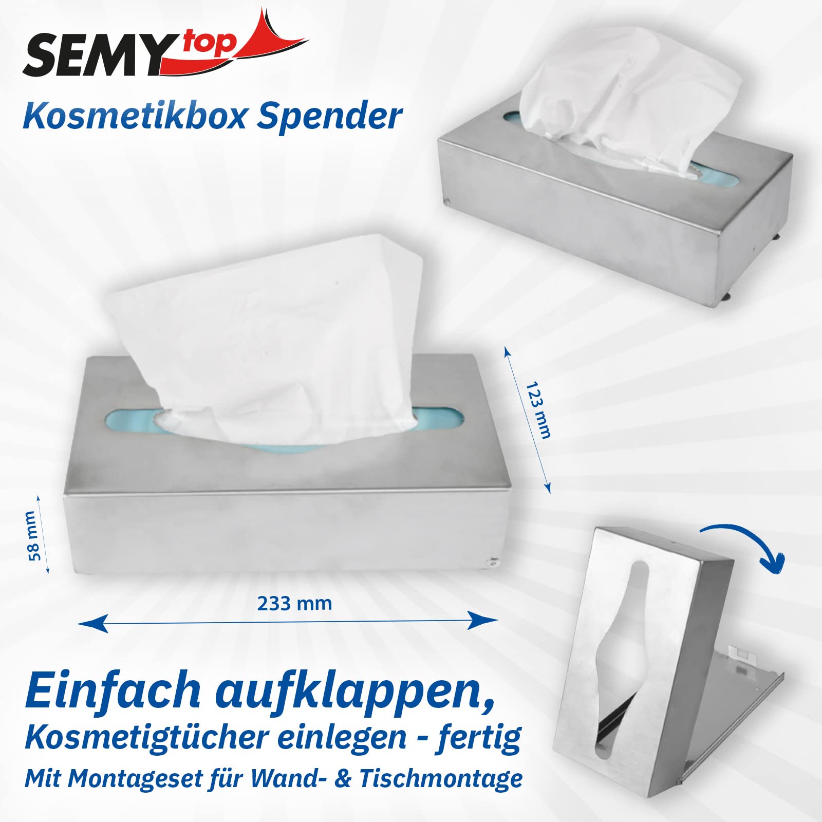 SemyTop Distributeur de boîtes cosmétiques en Acier Inoxydable, Robuste et Stable, 233 x 123 x 58 mm, Support de Haute qualité pour lingettes cosmétiques