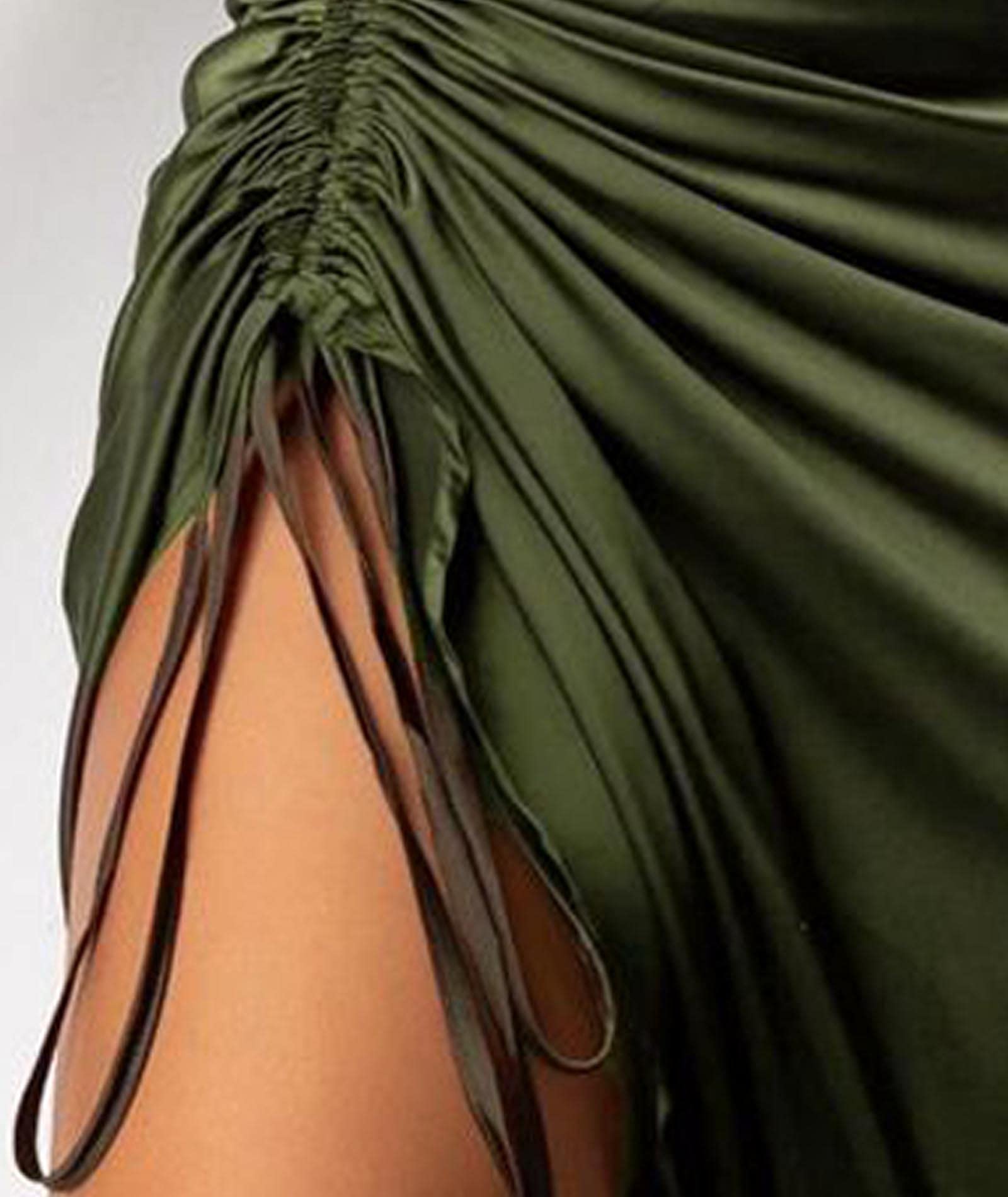 xxxiticat Women's Spaghetti Strap Satin Dress Sleeveless Cowl Neck Draped Slit Lace Up Drawstring Ruched Cocktail Midi Dress