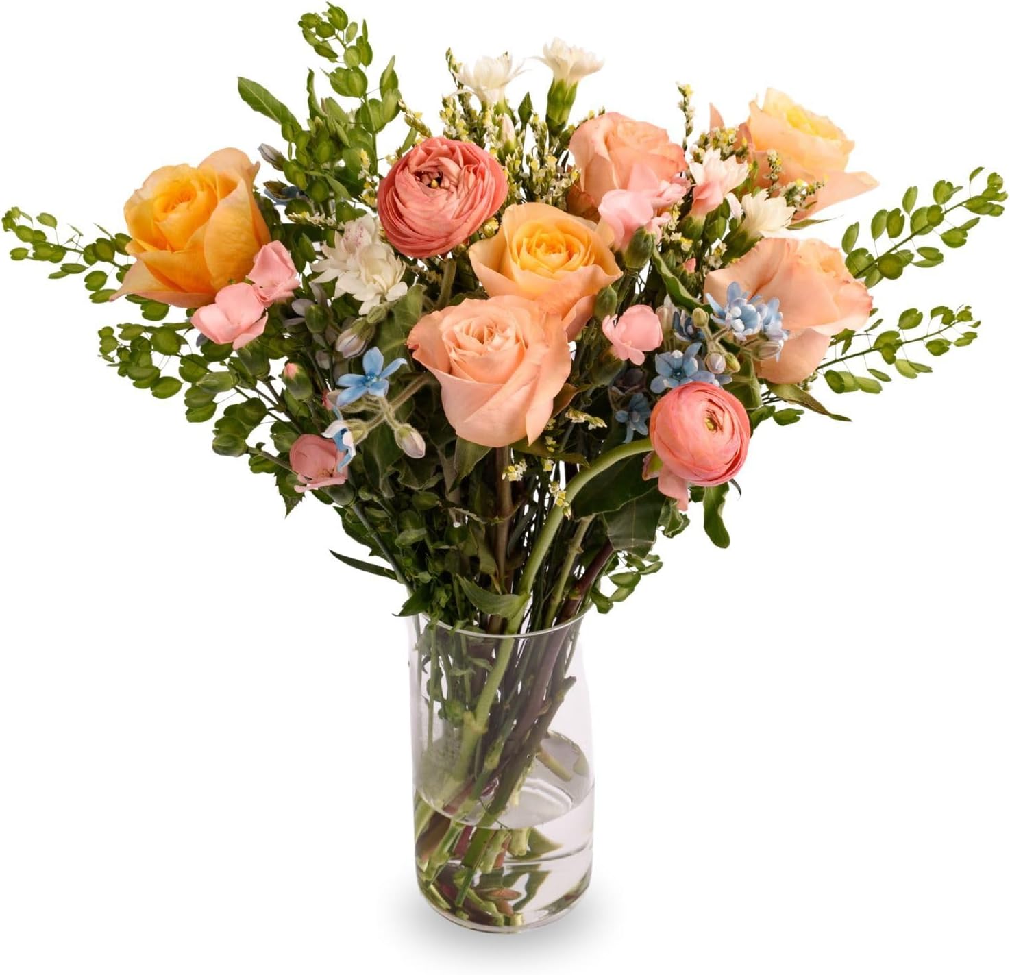 Epicflowers Sky Dream Bouquet – Fresh Flower Bouquet with Peach Roses & Premium Blooms – Glass Vase Included, Gift Flowers for Birthday, Anniversary, Sympathy & More