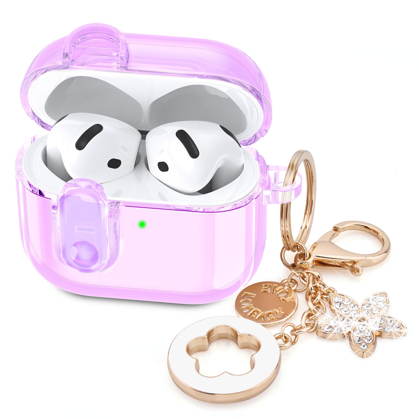 (with Safety Lock) Clear Case Compatible with Cute Apple Airpods 4 Cases 2024 Women, VISOOM Soft TPU Transparency Air pods 4 Gen Case iPods 4 Earbuds Case Bling Keychain for Airpod iPod 4th Gen