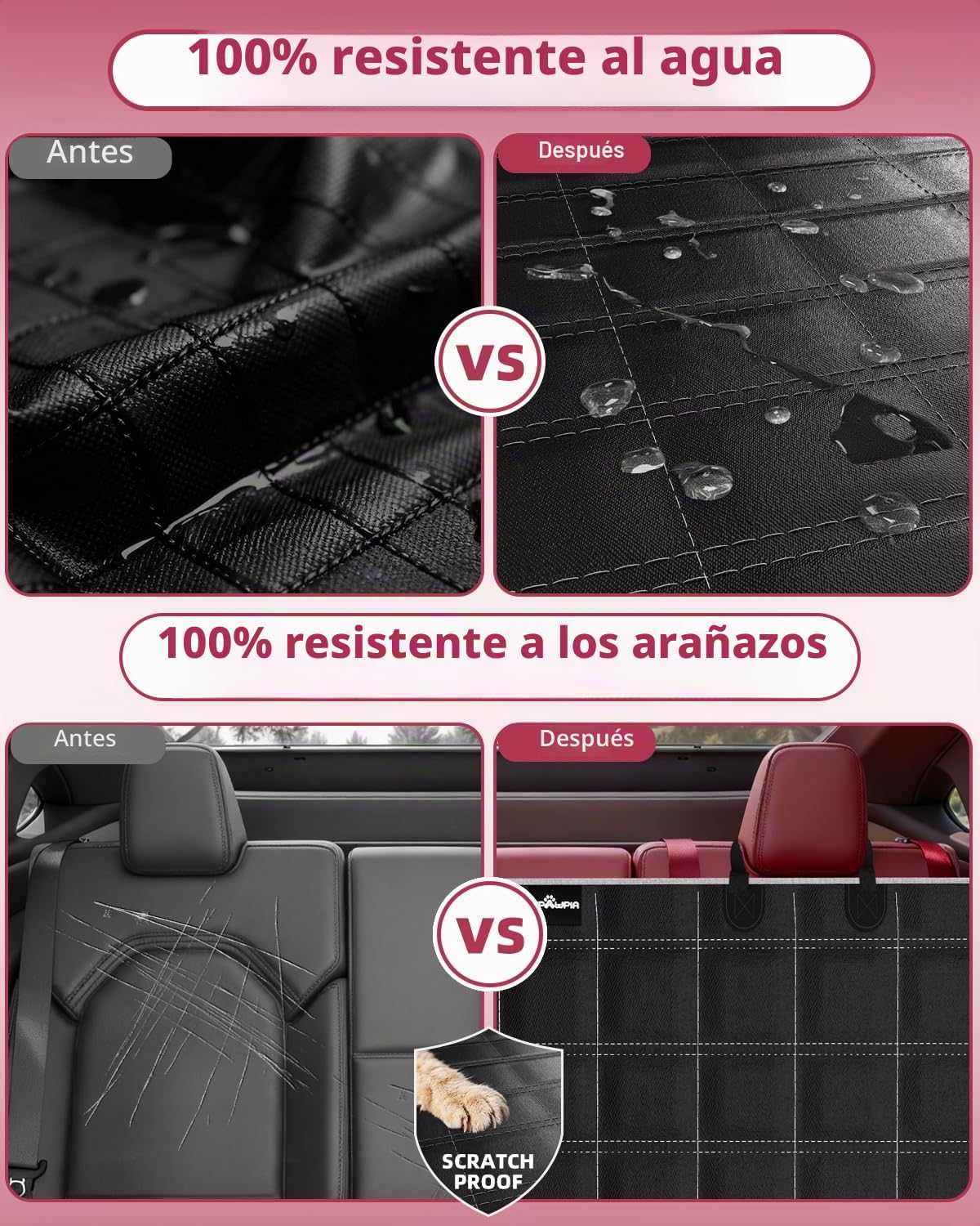 Funda Coche Perro Impermeable Protector Coche Perros Asiento Trasero Resistente al Agua y a los Arañazos Cubre Asientos Coche Perro Ajuste Universal para la Mayoría de Turismos, Suv y Camiones
