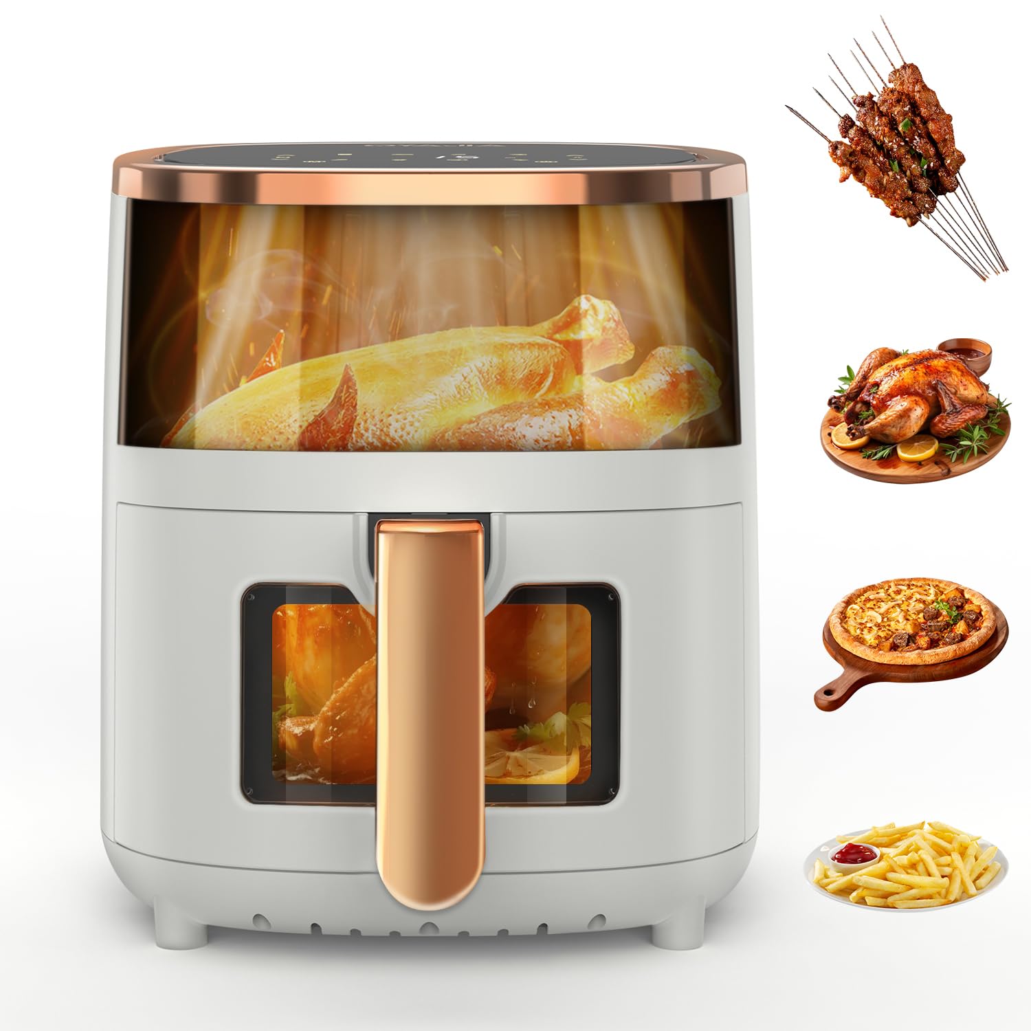 Freidora de aire caliente, 6 L, con 8 programas, tecnología de aire caliente, pantalla táctil, ventana de visualización, apta para lavavajillas, freidora sin aceite, digital, asar, hornear, asar