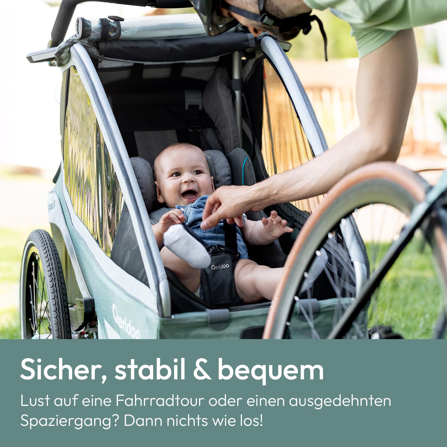Qeridoo Babyschale dunkelgrau | Sicherheitsschale für Neugeborene im Kinderfahrradanhänger | Ergonomisch, gepolstert & atmungsaktiv | 5-Punkt-Gurt | Für EIN- & Zweisitzer bis 12 kg