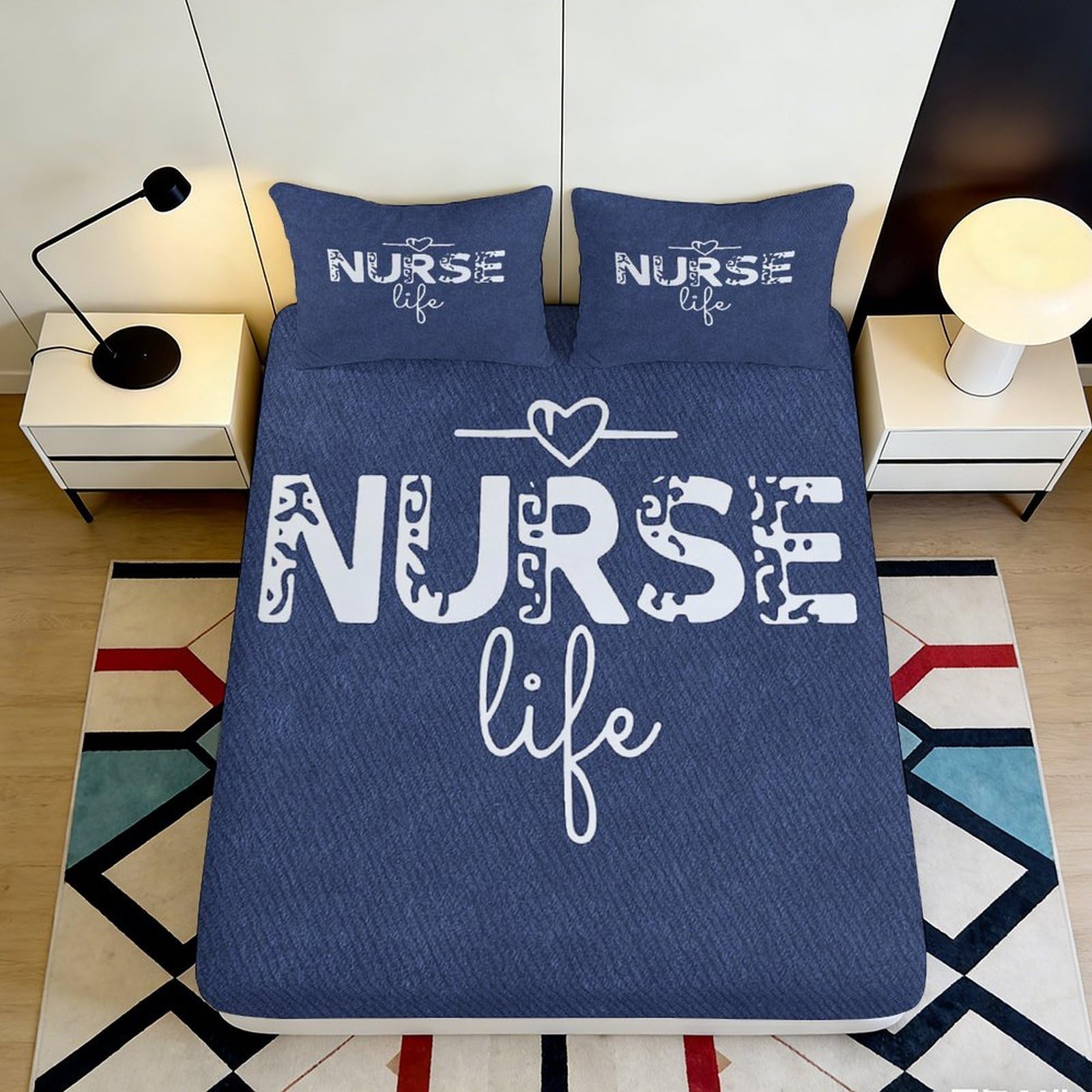 3D Printed Nurse Life Fitted Sheet Microfiber Non-Slip Deep Pocket Nurse Theme Mattress Fitted Cover Bedroom Bedding 140x200x25cm