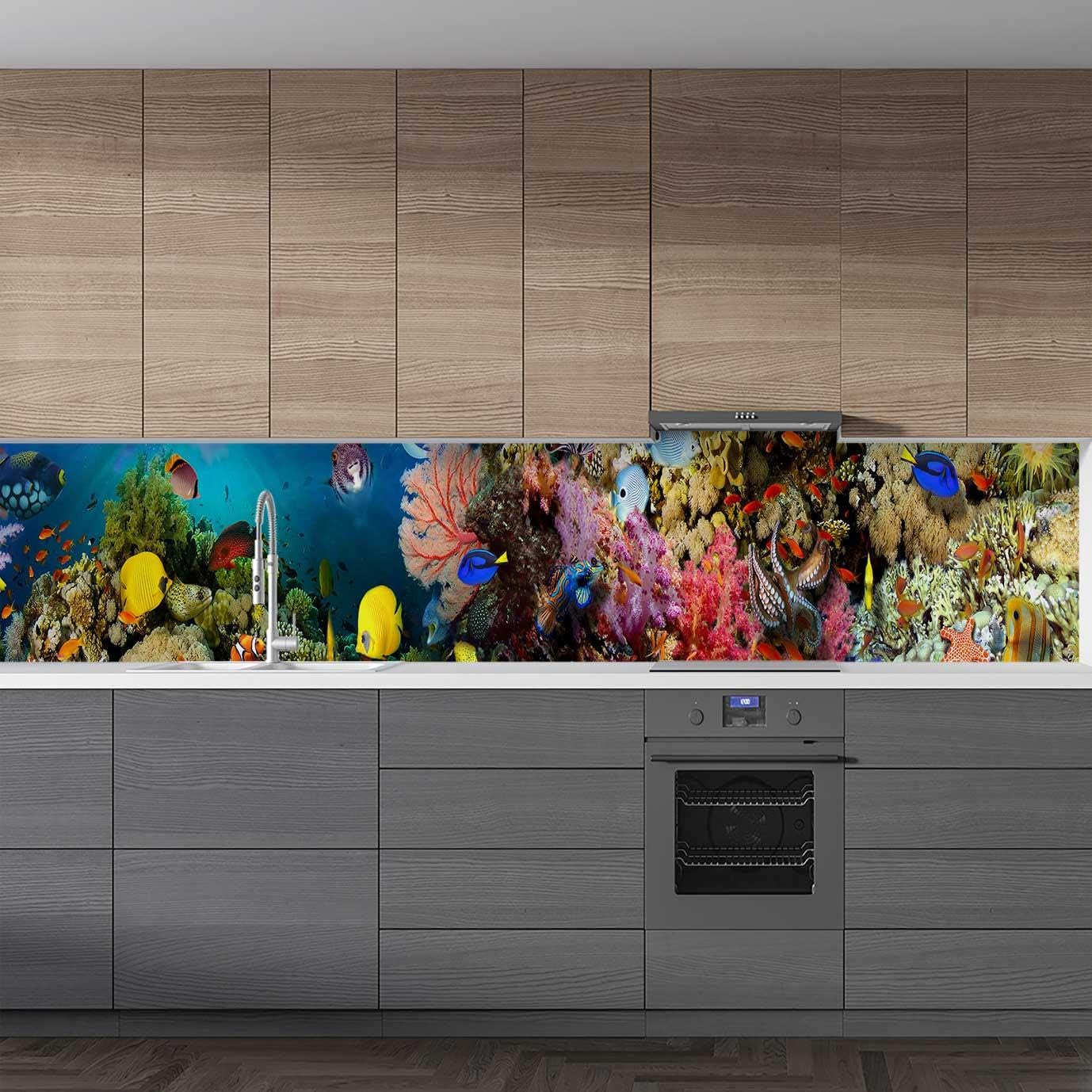 Mutfak Tezgah Arası Folyo Fayans Kaplama Folyosu Deniz Mercanları 60x500 CM