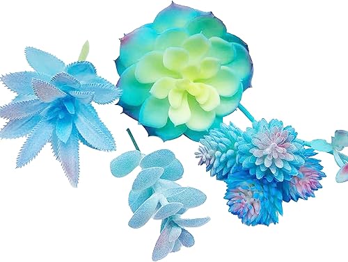 Miniatura 4 de Woohome 20 plantas suculentas artificiales, suculentas falsas azules, surtido de suculentas falsas sin maceta en azul flocado en diferentes tipos