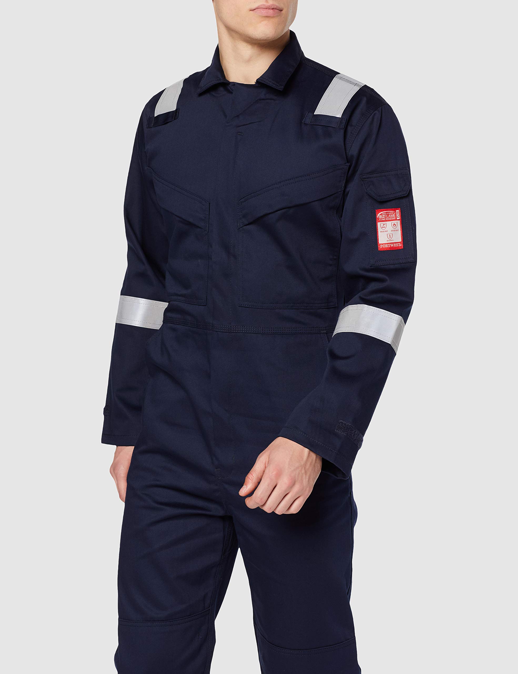 Portwest FR28 Kombinezon roboczy Bizflame Ochrona Antystatyczna 10 Kieszeni | Granatowy, S, EN ISO 11612, EN ISO 11611, EN 1149-5, Unisex, Dwustronny Zamek Błyskawiczny, Naszyta Taśma Trudnopalna