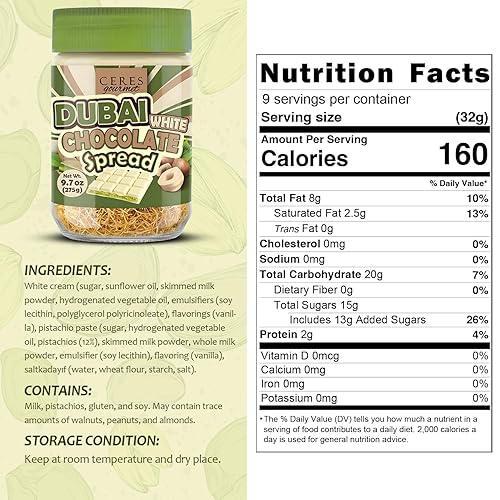 Miniatura 2 de Dubai - Chocolate blanco untable  Crema de pistacho premium con filo tostado, chocolate gourmet para el desayuno  9.7 onzas