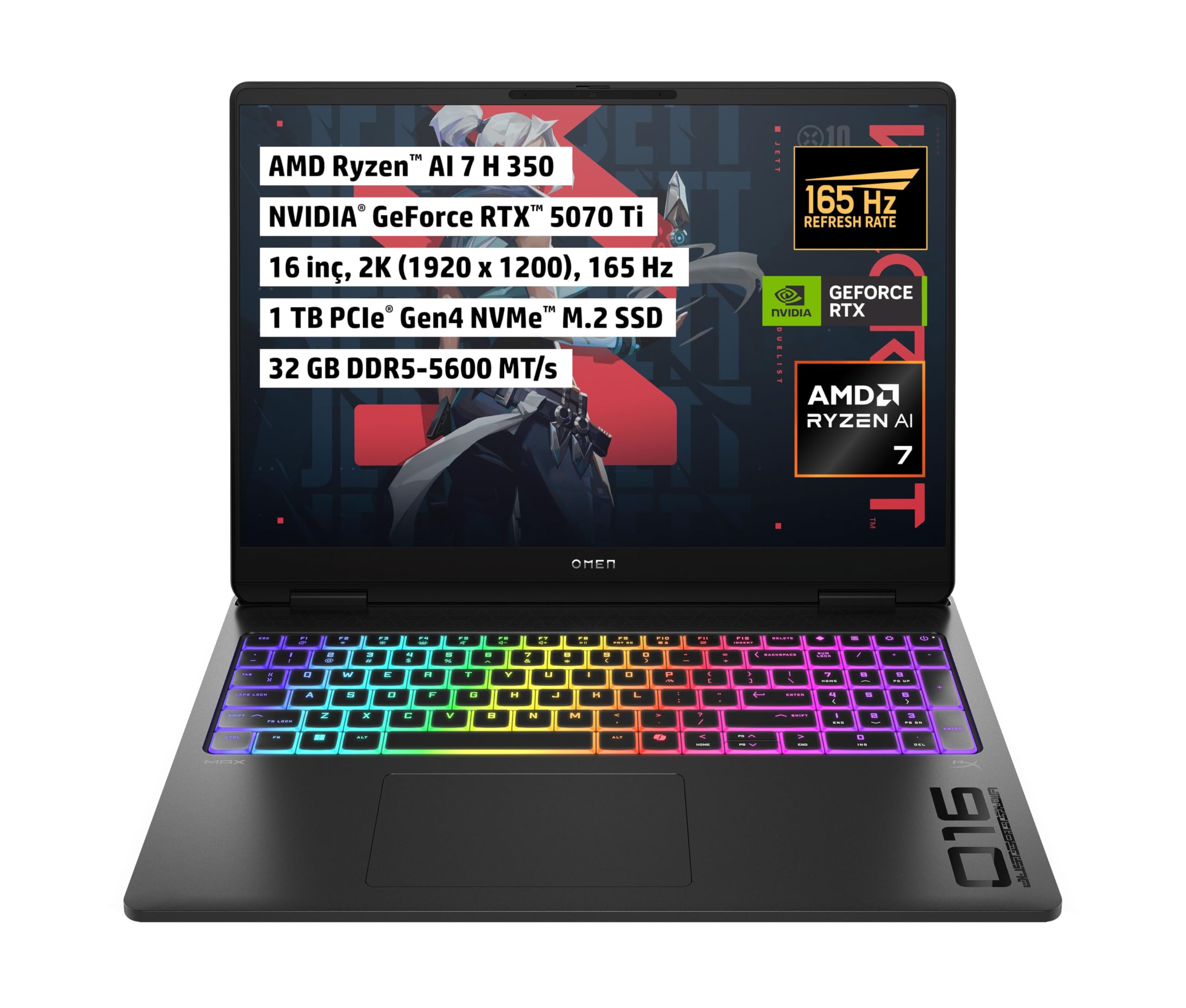 HP Omen Max 16 | NVIDIA® GeForce RTX™ 5070 Ti 12GB | AMD Ryzen™ AI 7 350 | 32 GB DDR5 RAM | 1 TB SSD | 16 inç 60-165 Hz 3 ms IPS Ekran | FreeDOS | Oyun Bilgisayarı | BQ1Y2EA