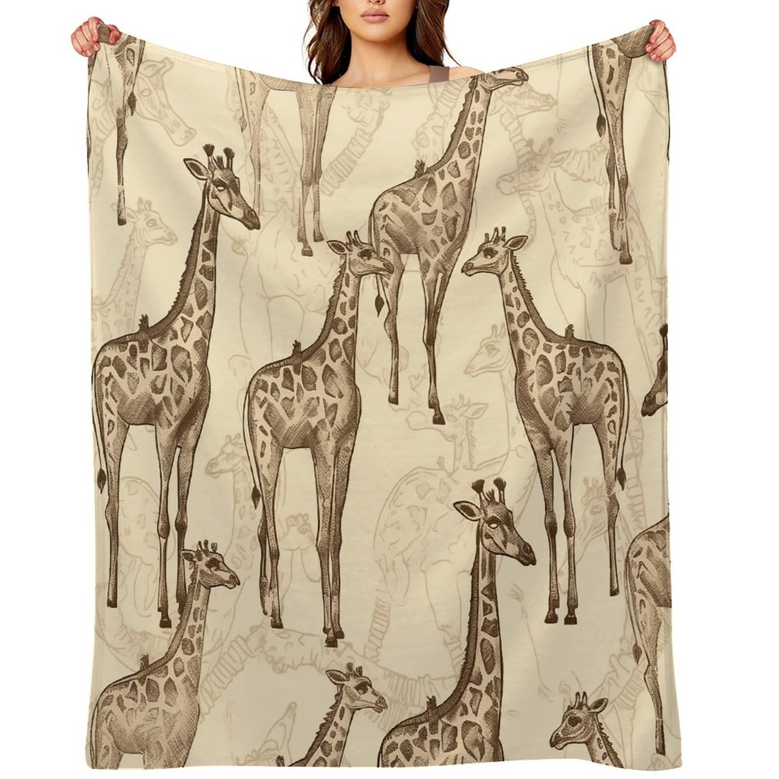 Hand Drawn Giraffes Throw Blanket for Couch and Bed Super Soft Warm Lightweight Throw Blankets Cozy Fuzzy Flannel Blanket Personalized Decorative Blankets for Sofa Decor 30"x40"