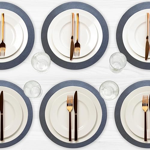 Miniatura 8 de Homewear Morgan - Mantel individual redondo de piel sintética de 15 pulgadas, resistente a las manchas y al calor, reversible, antideslizante,