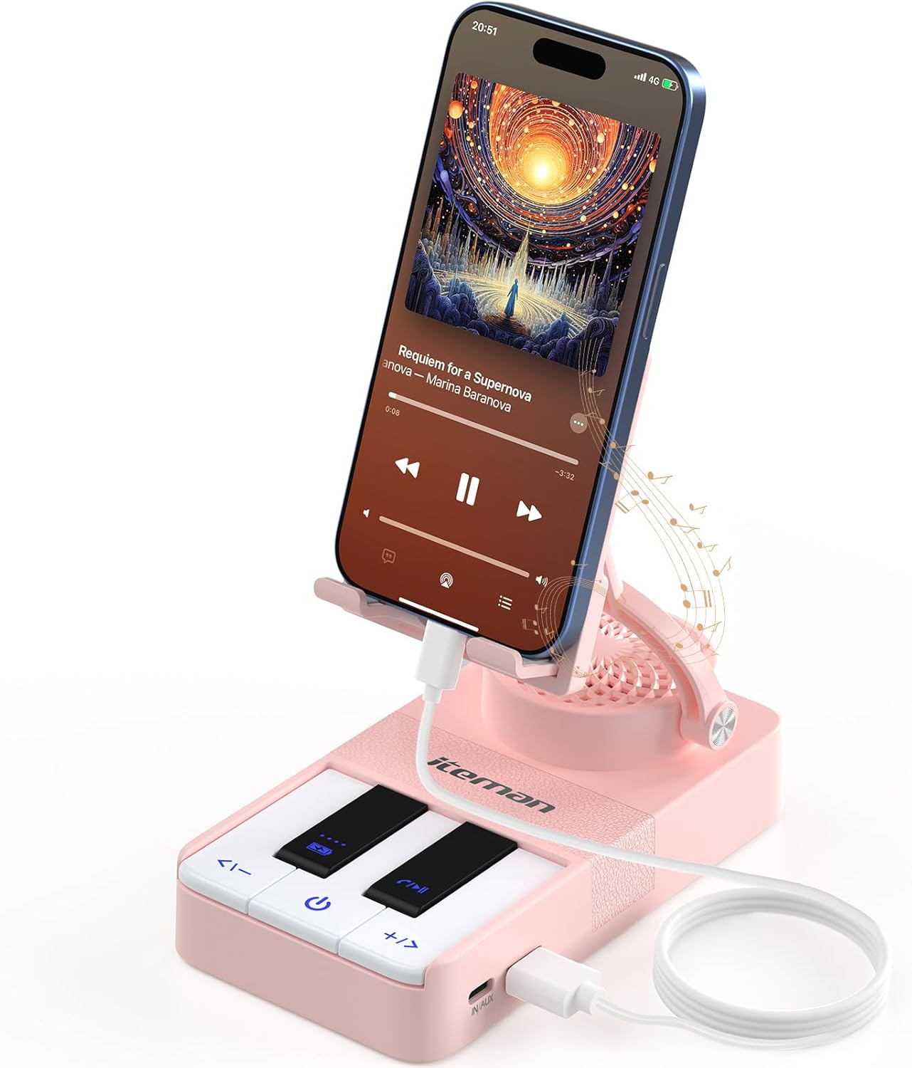 JTEMAN Cell Phone Stand with Bluetooth Speaker and Charging Stand,Piano Keys Design,Birthday Gifts for Men Women Dad Mom Husband Boyfriend Cool Tech Gadgets-Pink