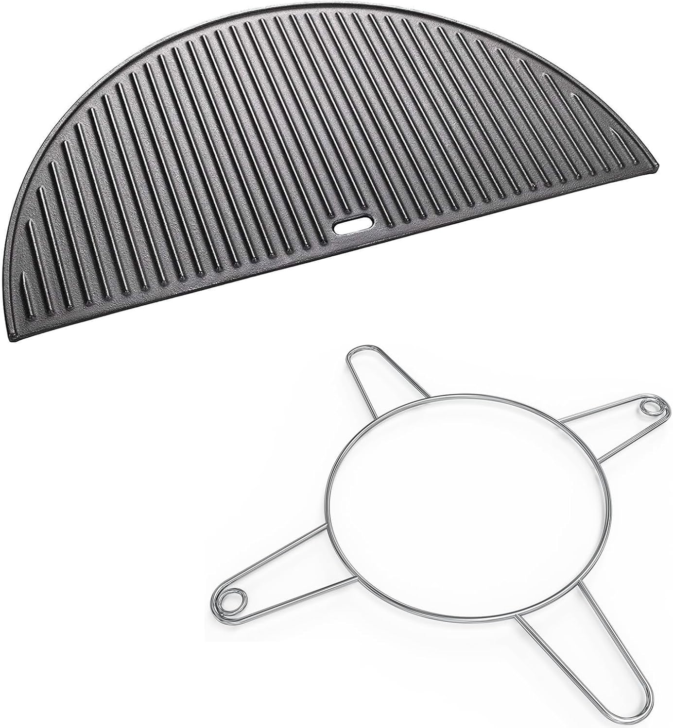 18" Half Moon Cast Iron Reversible Griddle and Grill Rack for Kamado Joe KJ-23RHC Classic II, KJ23NRHCI Classic III, KJ23RH Classic I, Stand-Alone Classic, Large Big Green Egg, Kamado Grill Replaceme