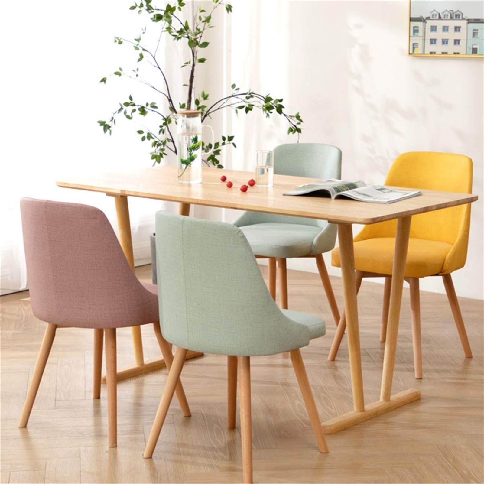 Esszimmerstühle Moderne Einfachheit Küchendinette Atmungsaktives Gewebe Hauptschreibtischstuhl Massivholzbeine Eckstühle (Color : Beige)