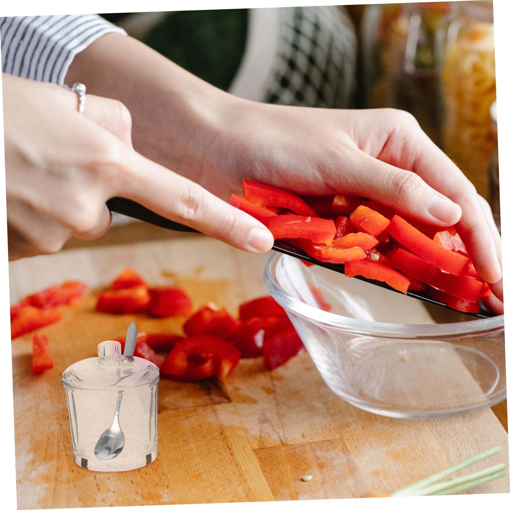 PRETYZOOM Set 2 Barattoli Spezie in Vetro con Coperchi e Cucchiai, Contenitori per Spezie in Acciaio Inossidabile per Cucina e Sala da Pranzo Stile Casuale