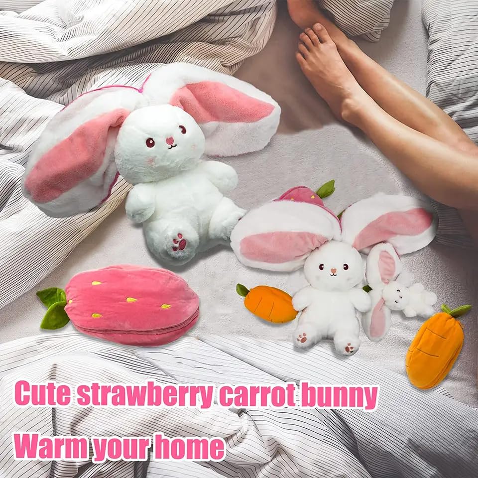 Image of AVSHUB Reversible Bunny Rabbit Soft Toy for Kids | Cute Plush Stuffed Bunny Doll for Girls, Home Decor & Birthday Gift | Pink White | 25 cm