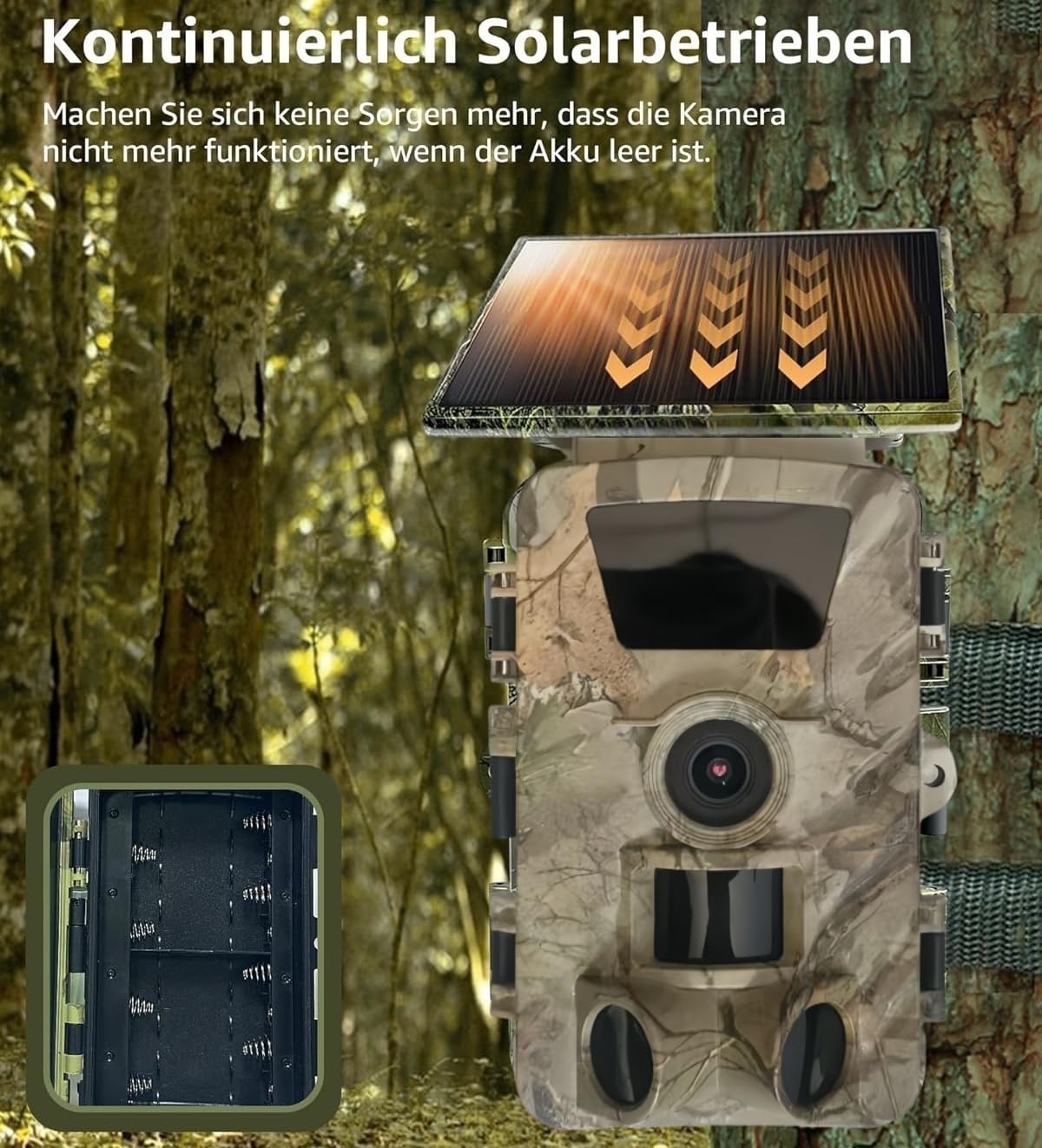 Wildkamera Solar WLAN mit Handyübertragung App, 5K HD Video WiFi Bluetooth Wildtierkamera mit Nachtsicht Bewegungsmelder, 5200mAh Solarpanel Akku 32GB SD-Karte Wildcamera Outdoor IP66 Wasserdicht