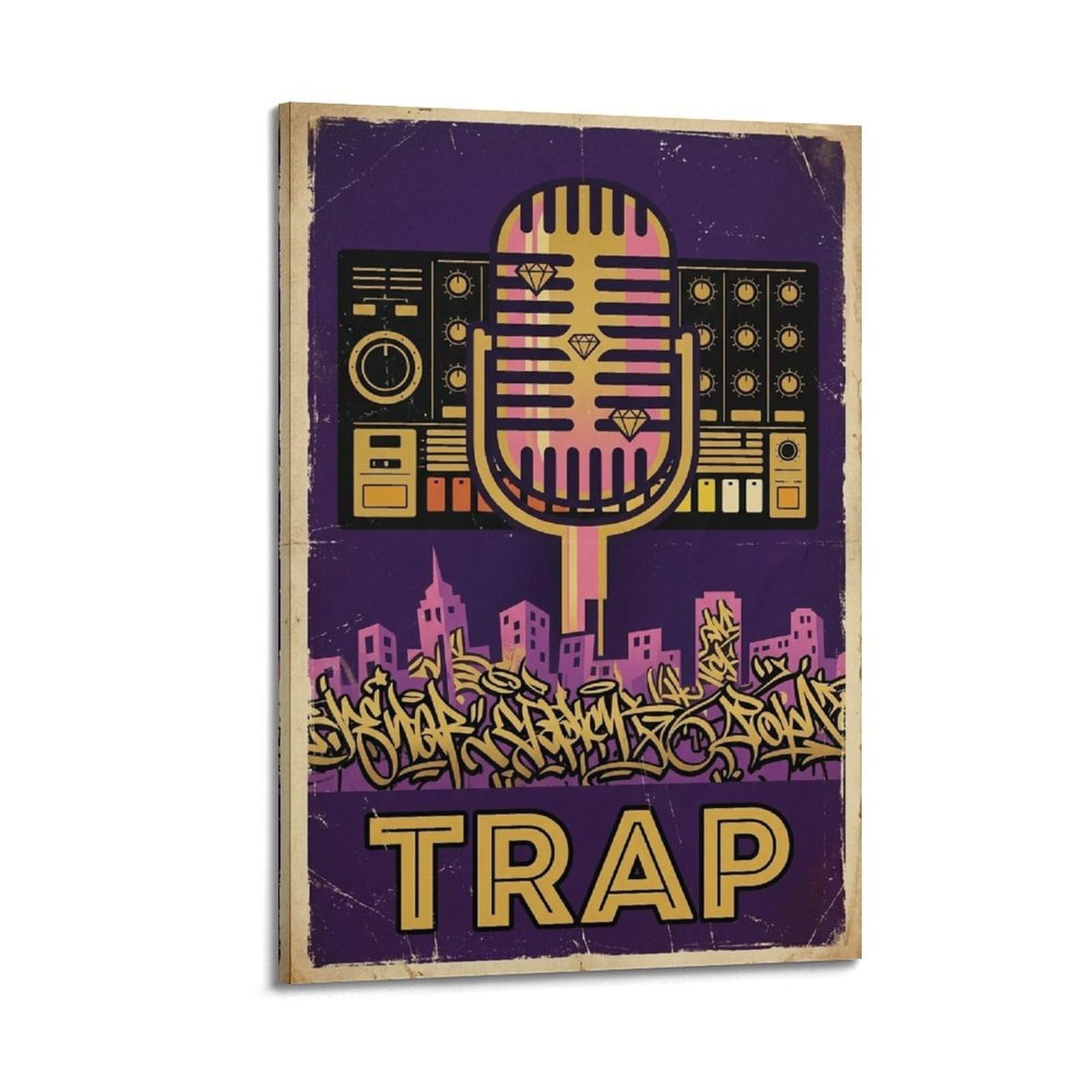 XKUGA Modern Diamond Microphone Trap Music Art Poster Modern Decorative Canvas Prints - Ideal Wall Art for Family, Man Cave, Game Room, Boys & Girls Bedroom 20x30inch(50x75cm)