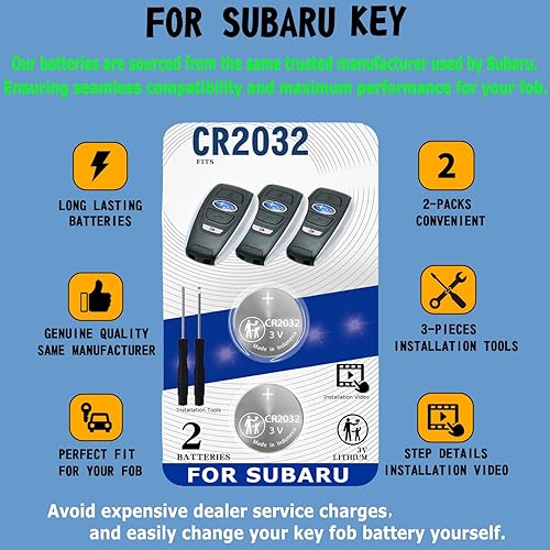 Miniatura 2 de uuam Paquete de 2 baterías de repuesto CR2032 2032 para llavero remoto Subaru, compatible con carcasa 2017-2021, Ascent Crosstrek Forester, Impreza